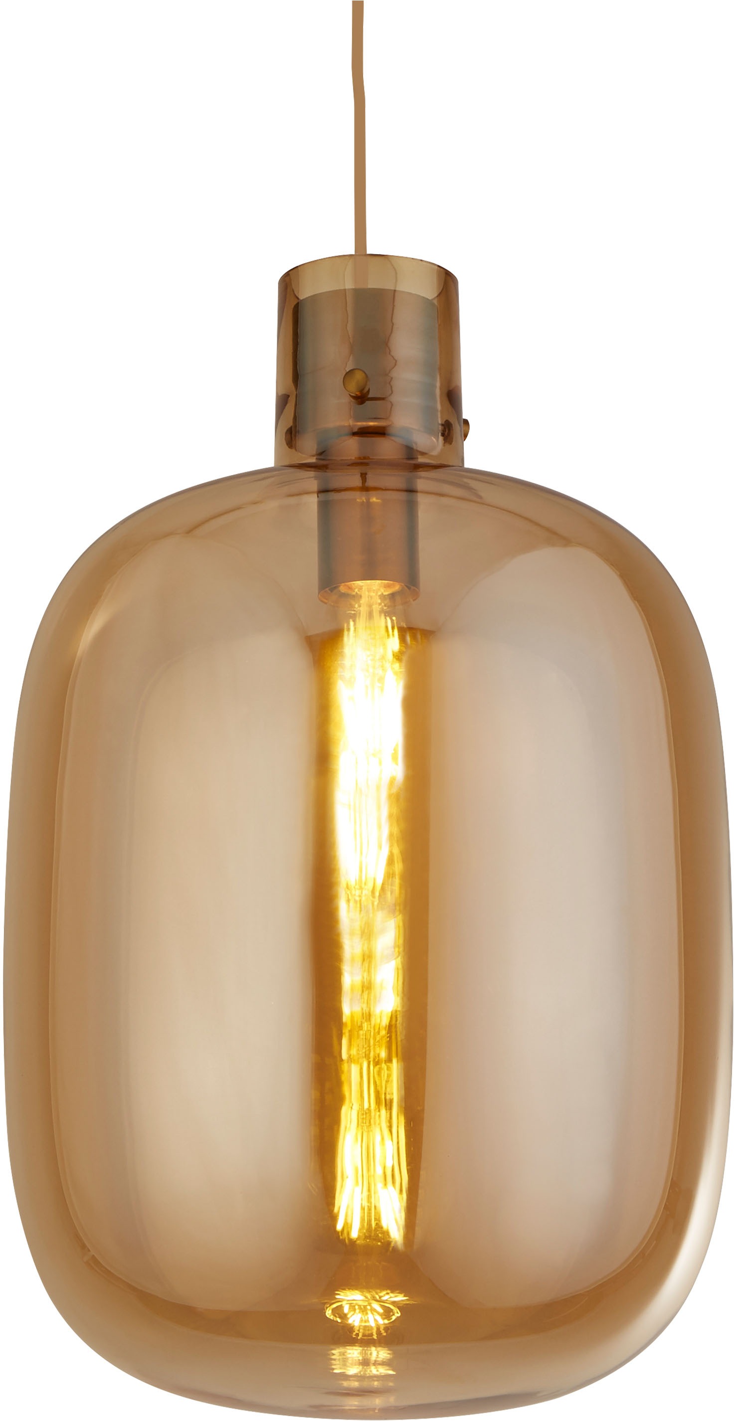 SEARCHLIGHT Hängeleuchte "Barrel Pendant - Satin Brass & Amber Glass", messing, 1, Ø 30cm H: 48,5cm, 1 Stk., Leuchten, Hängeleuchte