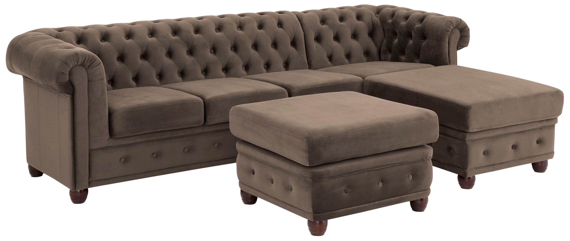 Home affaire Chesterfield-Sofa »New Castle L-Form«, hochwertige Knopfheftung in Chesterfield-Design, B/T/H: 255(171/72)