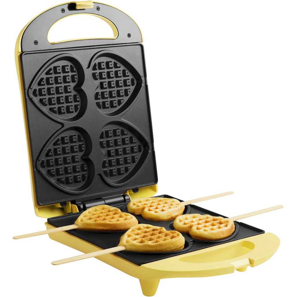 bestron Waffeleisen »DSW271GELB Sweet Dreams«, 780 W, für Herzwaffeln am Stiel, Retro Design