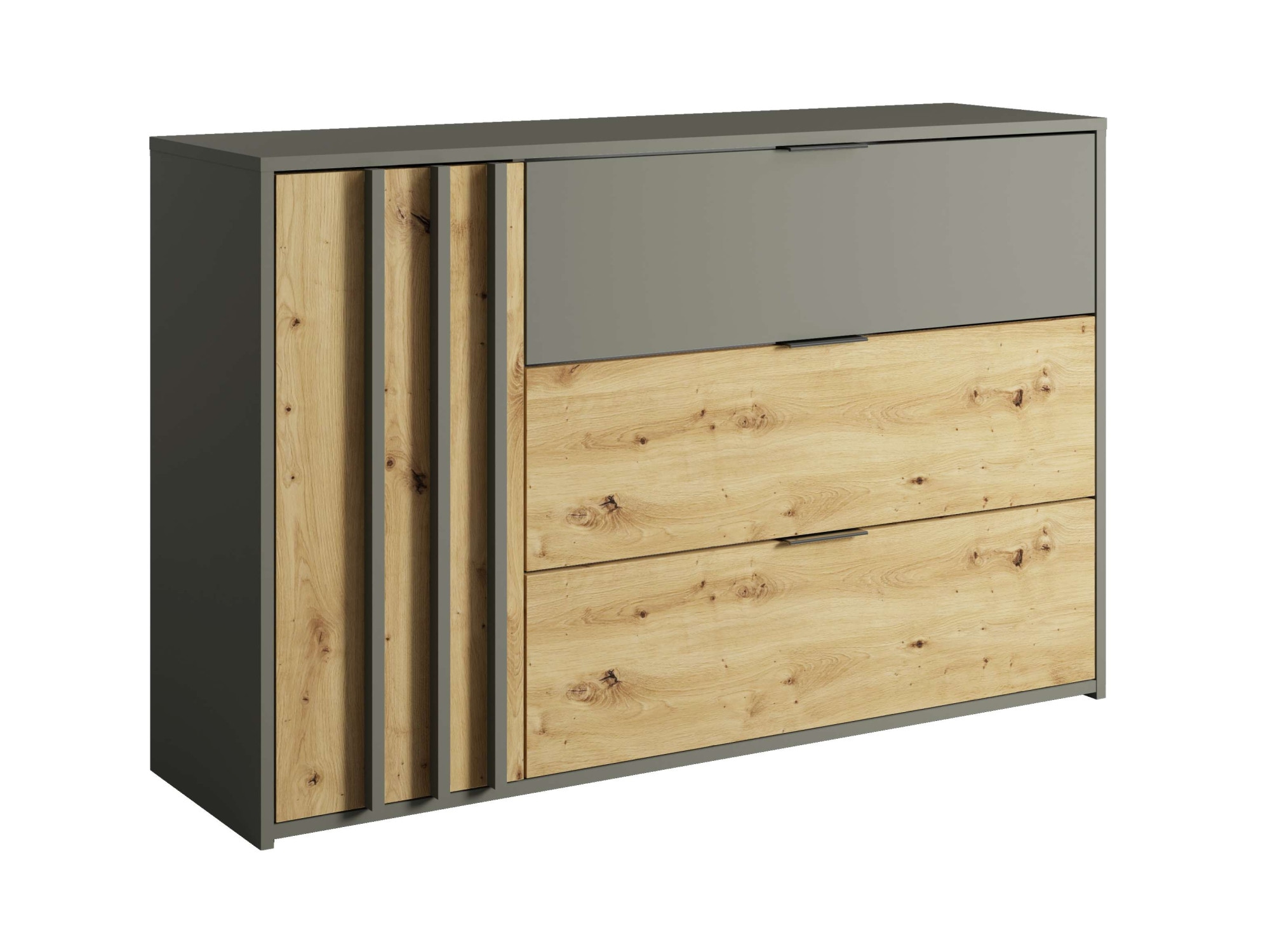 INOSIGN Kommode »Kommode Loreto mit 3 Schubladen und eine Tür, B/T/H 125/36/80 cm«, Kommode mit Schubladen und Drehtür sowie MDF-Lamellen