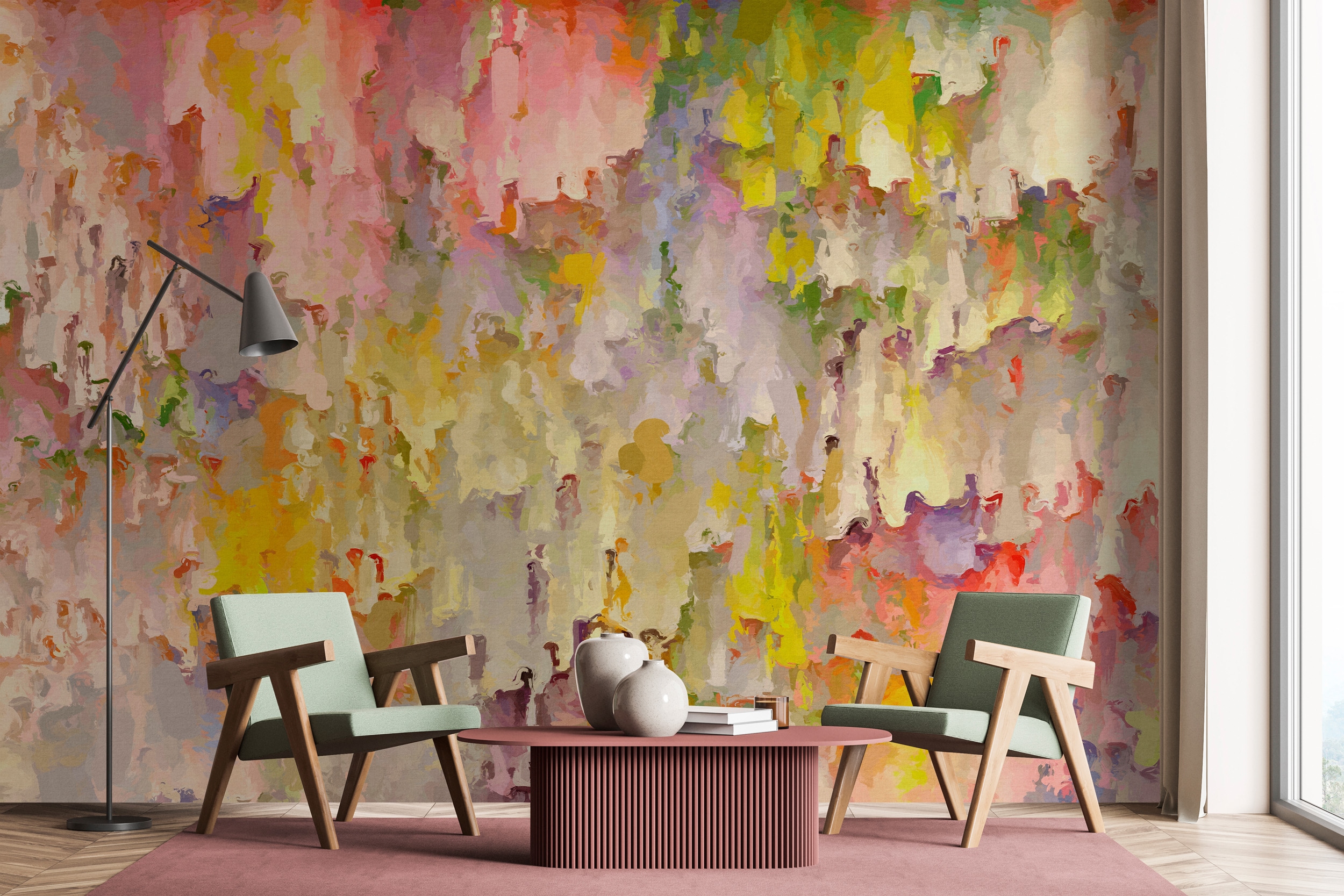 living walls Vliestapete "Fototapete Abstrakte Malerei Bunt Aquarelloptik" matt glatt
