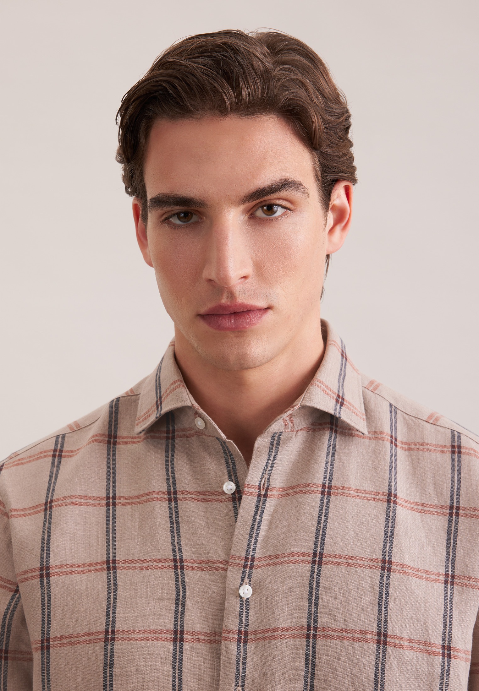 Thumbnail - seidensticker Leinenhemd "Schwarze Rose" Regular 1/2 Kentkragen Karo