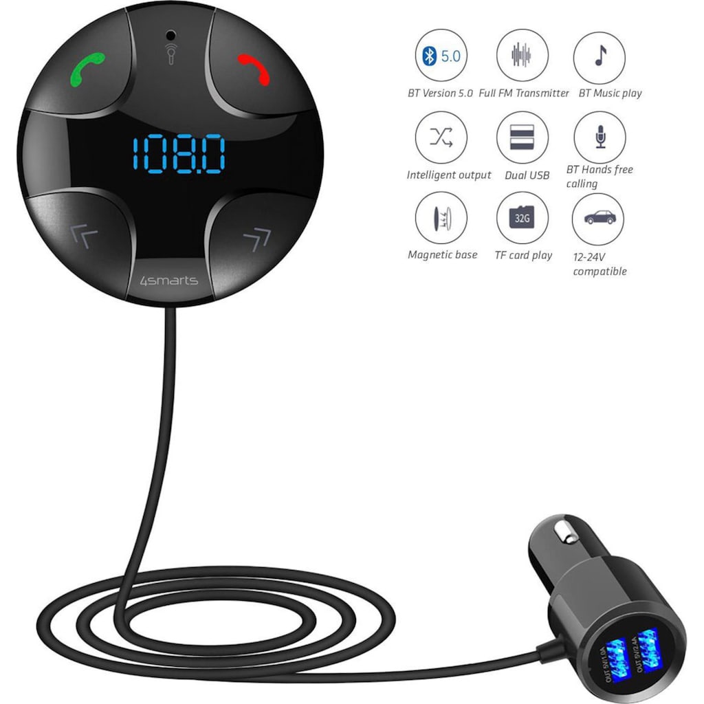 4smarts KFZ-Transmitter »KfZ Bluetooth FM Transmitter mit Ladefunktion«, 110 cm