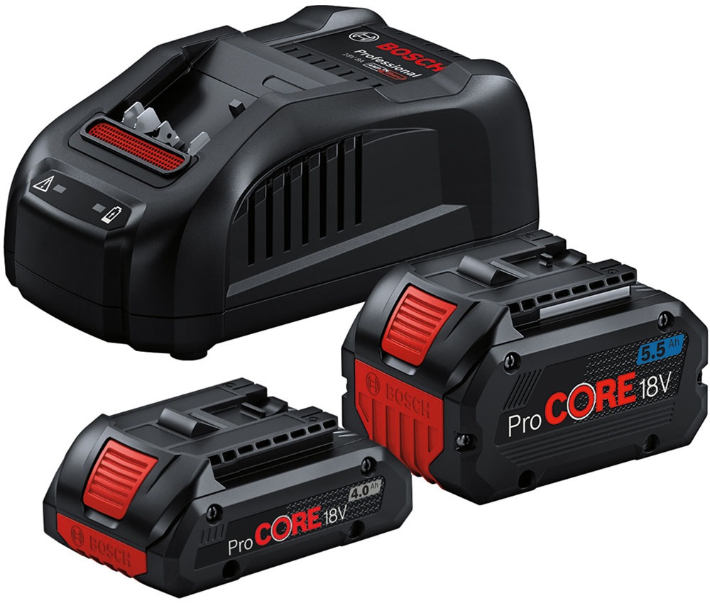 Akku Starter-Set "»ProCORE 18V 4.0Ah« + »ProCORE 18V 5.5Ah«", 18 V 4.000mAh, blau, BOSCH PROFESSIONAL, Akkumulatoren, 2 Akkus und 1 Ladegerät