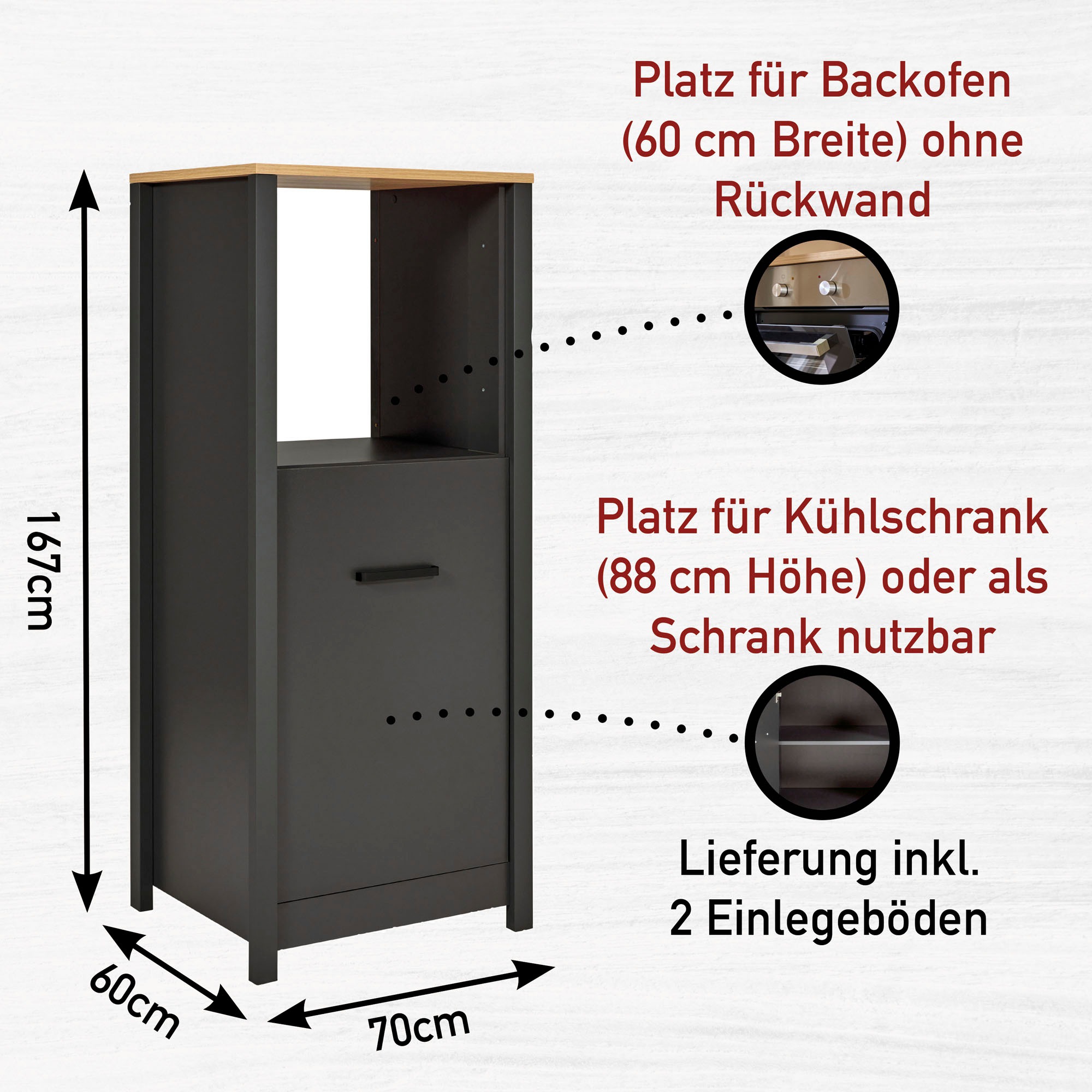 Inter Link Küchenzeile »Carbona, Einbauküche, Küchenblock, Küchenmodul, Kompaktküche« Ohne E-Geräte für Spülmaschine Kochfeld Backofen Kühlschrank B: 370 cm