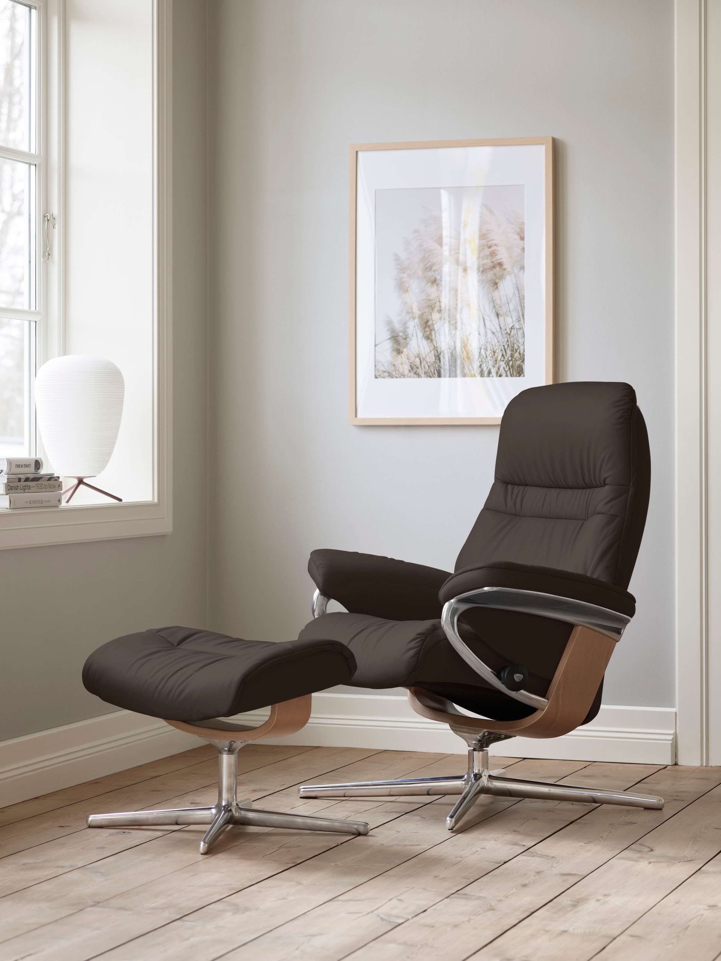 Stressless Fußhocker "Sunrise", mit Cross Base, Größe S, M & L, Holzakzent Eiche