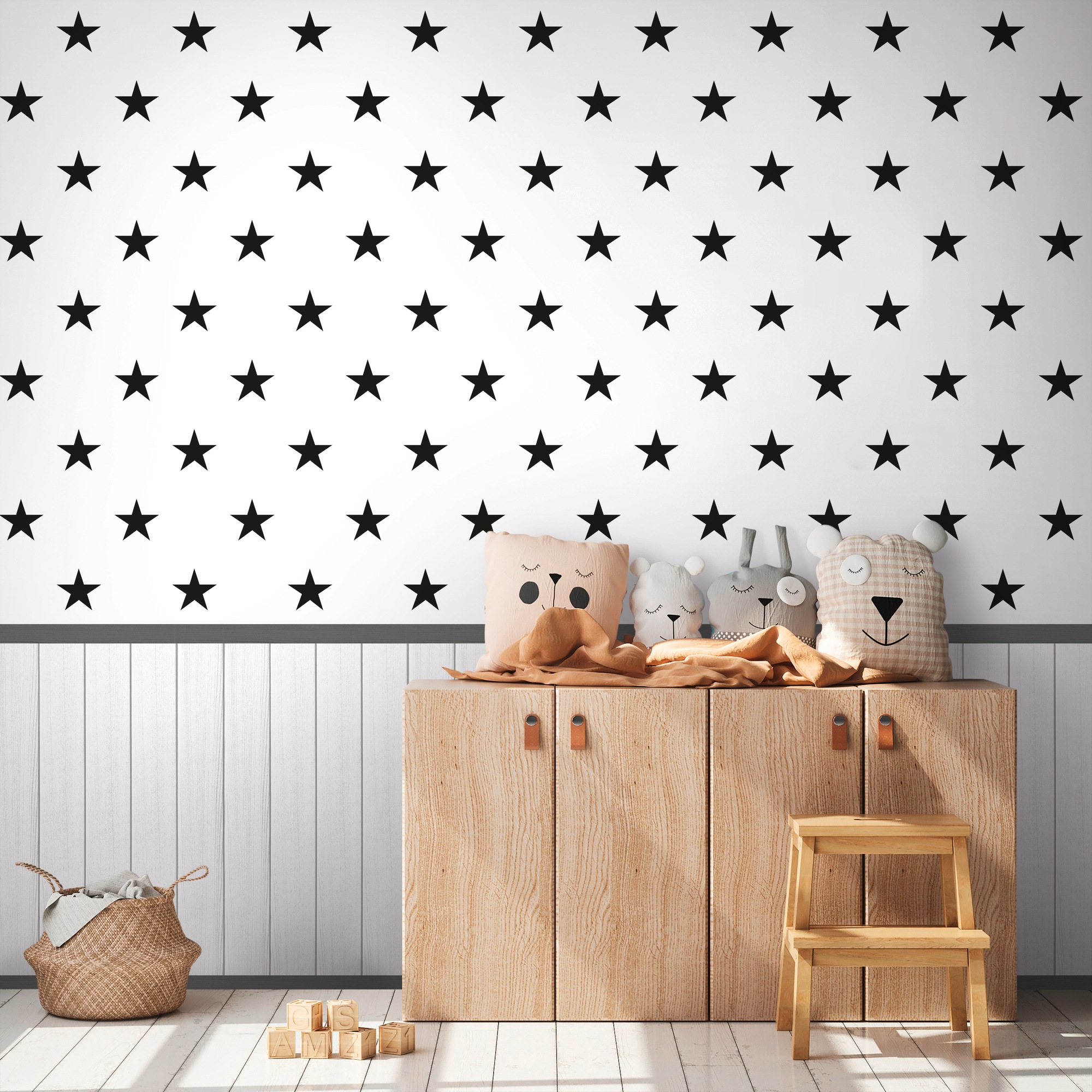 living walls Fototapete "Wallpanel Tapete Wandpaneele Motivtapete Sterne Landhaus" matt strukturiert Vliestapete Kinderzimmer für Schlafzimmer Küche Wohnzimmer Wandpaneele