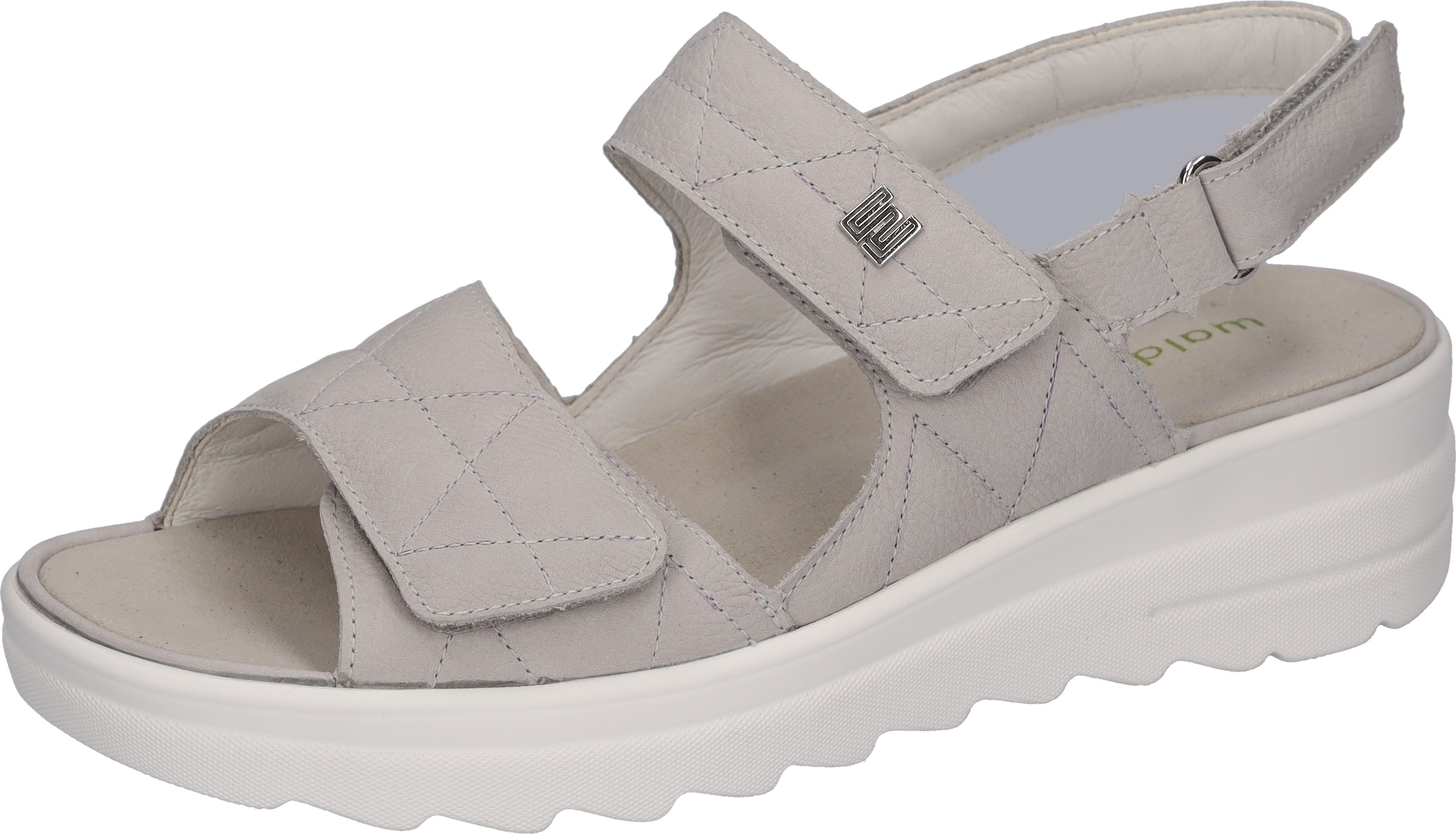 Keilsandalette WALDLÄUFER "H-IZZY", Damen, Gr. 7,5 (41), hellgrau, Nubukleder, unifarben, Schuhe, Sommerschuh, Sandale, Bequemschuh mit Klettverschlüssen, H-Weite