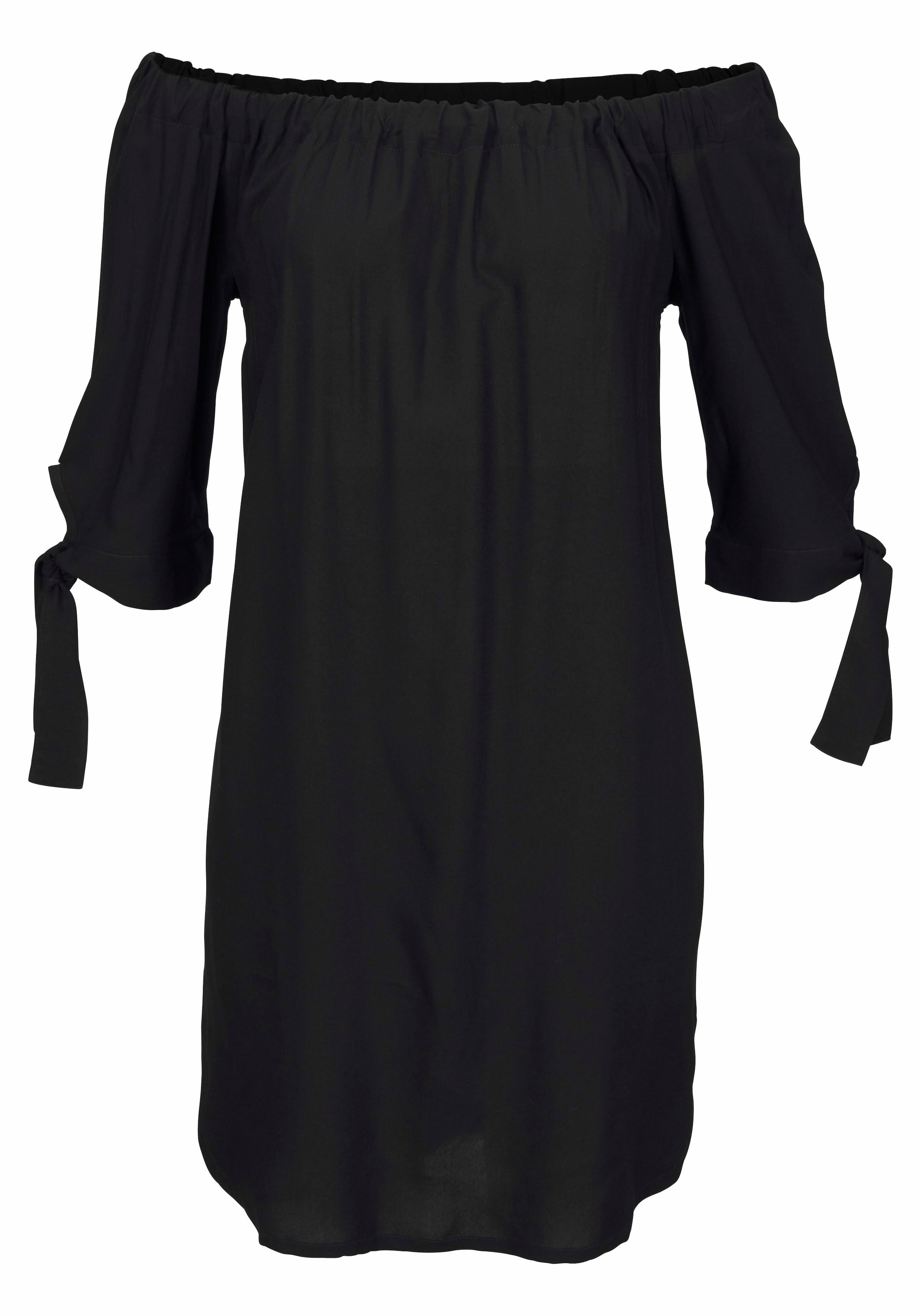 LASCANA Blusenkleid, mit Carmenausschnitt und 3/4-Ärmeln, Sommerkleid, Strandkleid, Basic