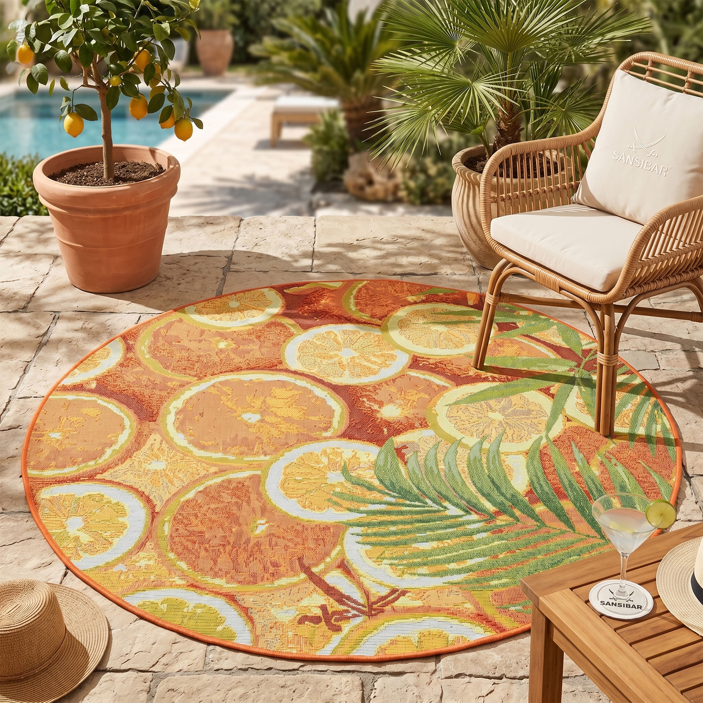 Sansibar Teppich "Rantum Beach 001" rund 5 mm Höhe Flachgewebe, modernes Sommer Design, In- und Outdoor geeignet
