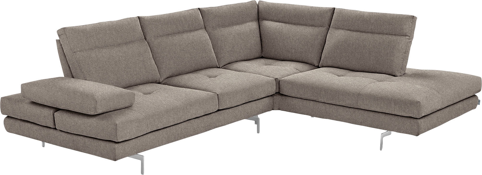 CALIA ITALIA Ecksofa "Toby Wing, B/T: 288/232 cm, Multifunktionssofa, Designsofa, L-Form" Sitztiefenverstellung und Armteilfunktion, Füße chrom glänzend