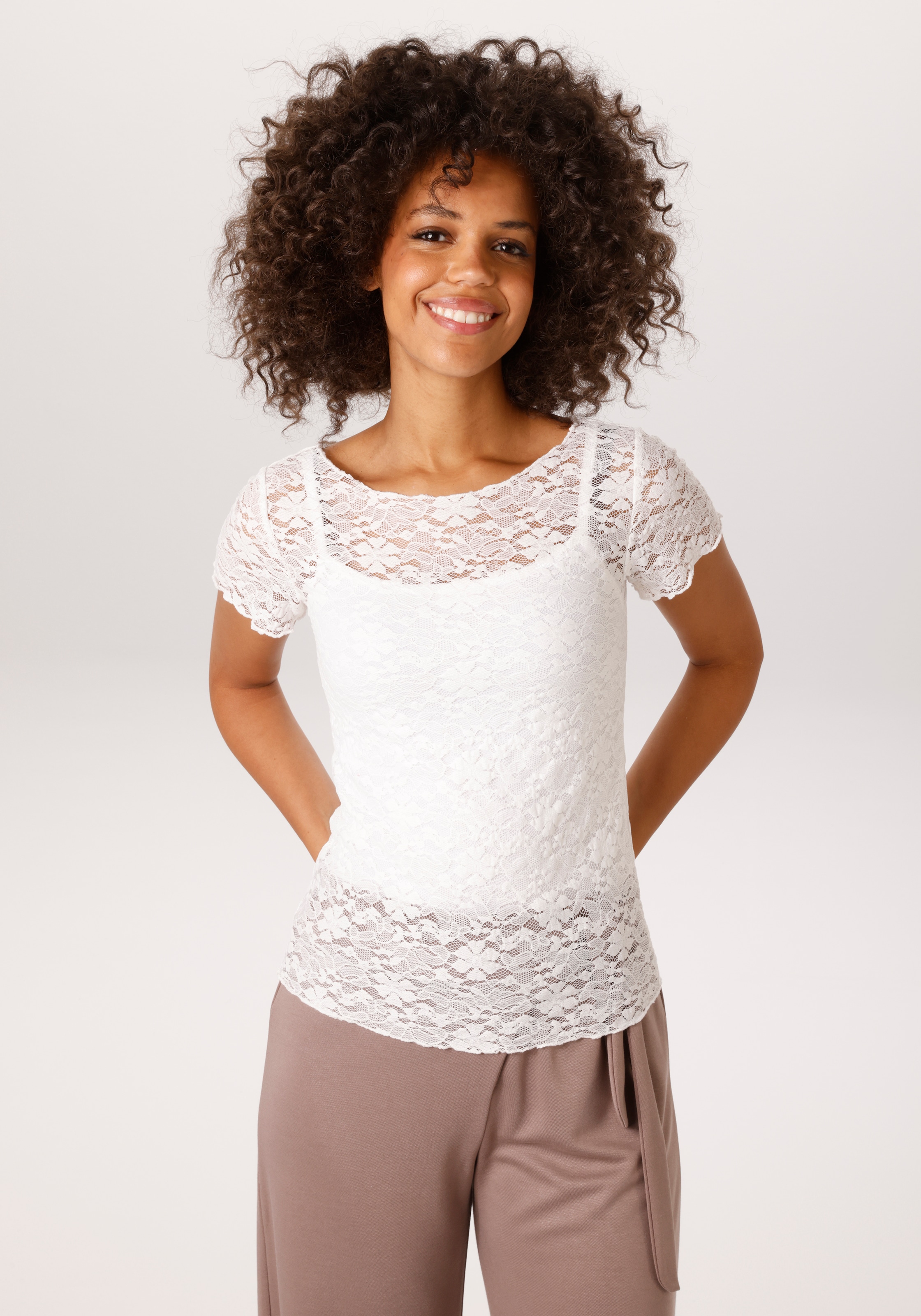 Aniston CASUAL T-Shirt aus floraler Häkelspitze