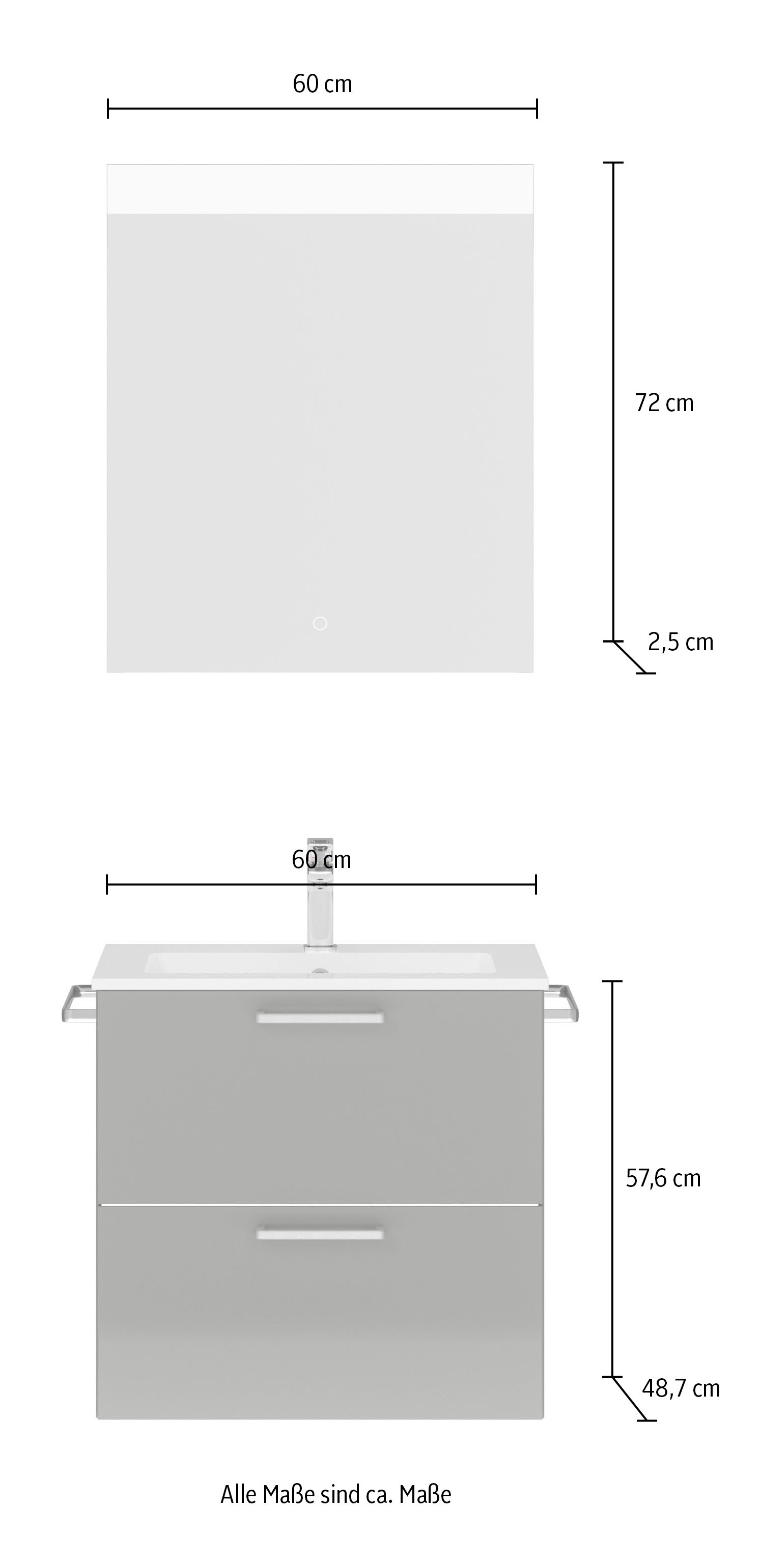 nobilia® Badmöbel-Set »Tolvina«, (2 St., vormontiert, mit Soft-Close), Hochglanz, inkl. Spiegel mit Touch-Sensor, in vier Breiten