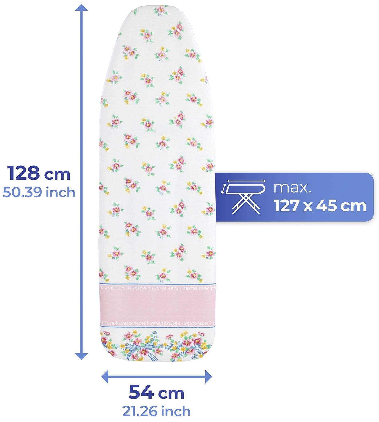 Maximex Bügelbrettbezug »Modell Blütenpracht«, Bügeltischbezug mit Blitzbüglerzone, gepolstert, 128 x 54 cm