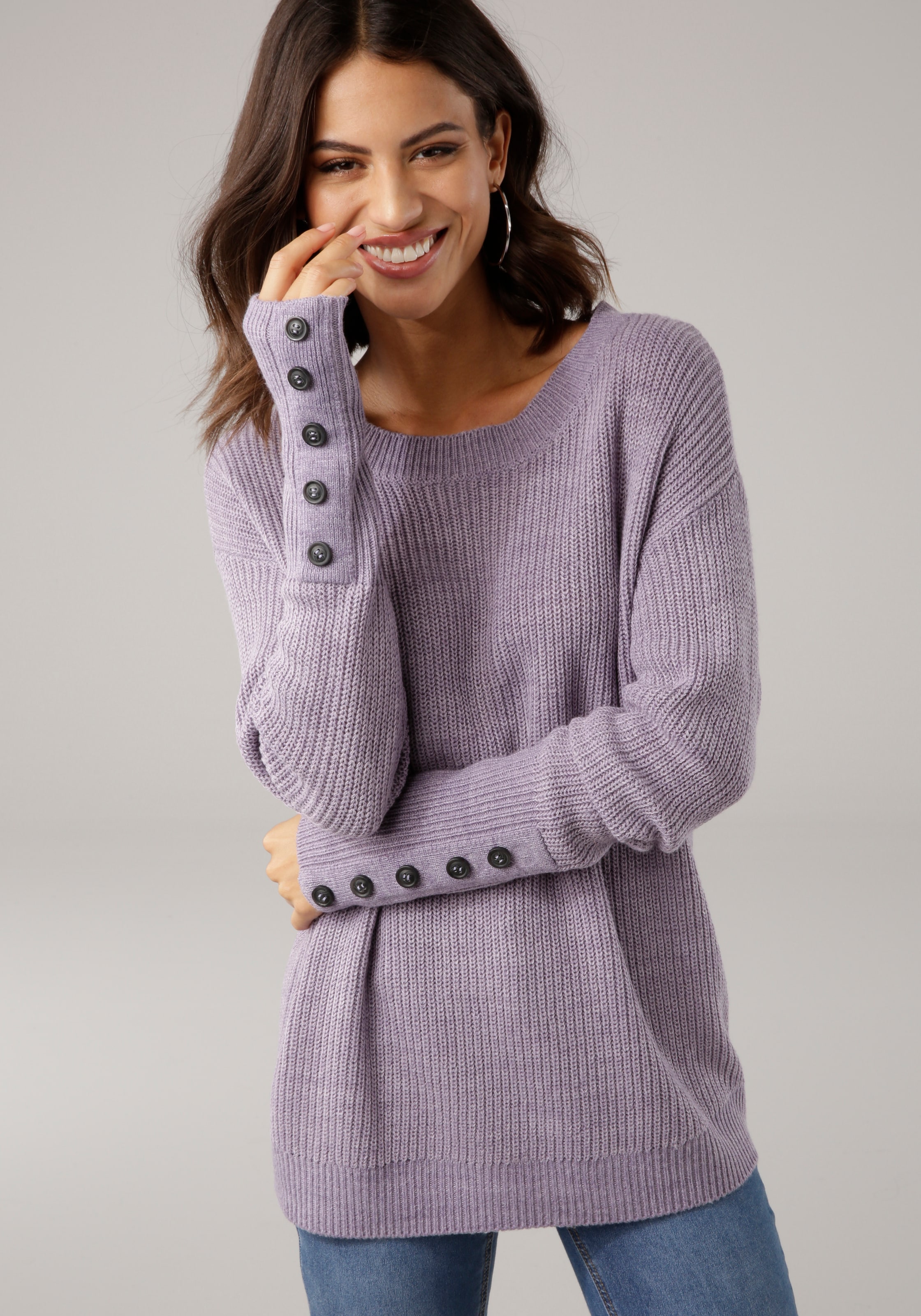 Laura Scott Strickpullover Übergangspullover aus Grobstrick, mit Zierknöpfe günstig online kaufen