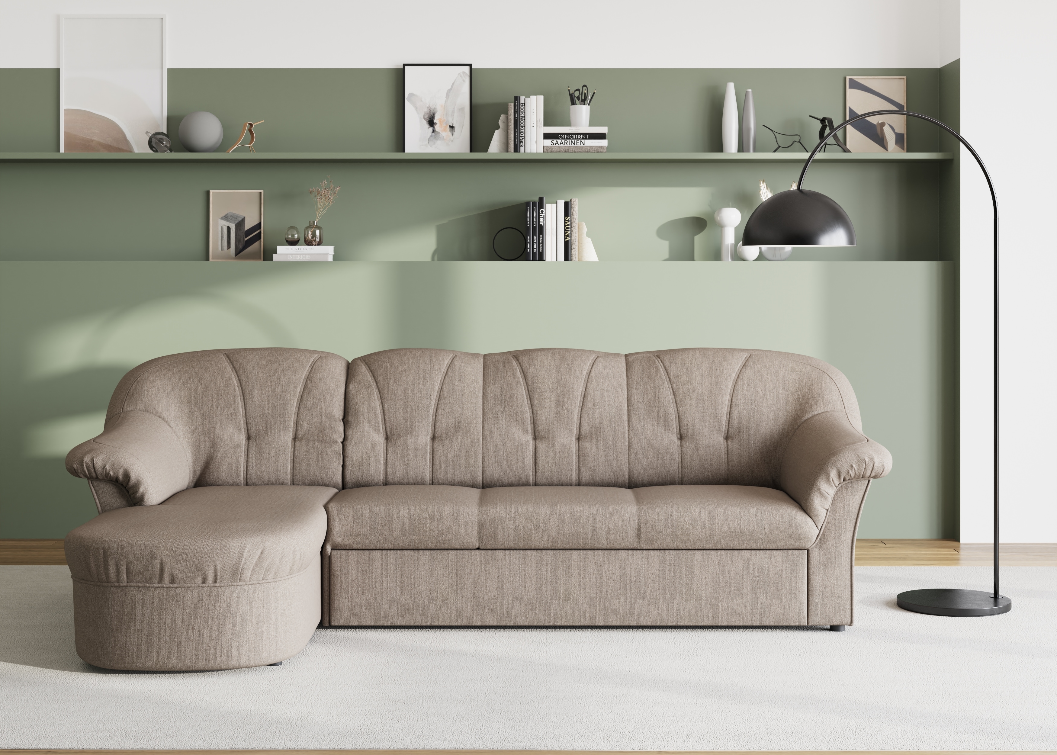 DOMO collection Ecksofa "Pegnitz, elegante Rückensteppung, kompakte Stellmaße 238/141cm, L-Form" wahlweise mit Bettfunktion