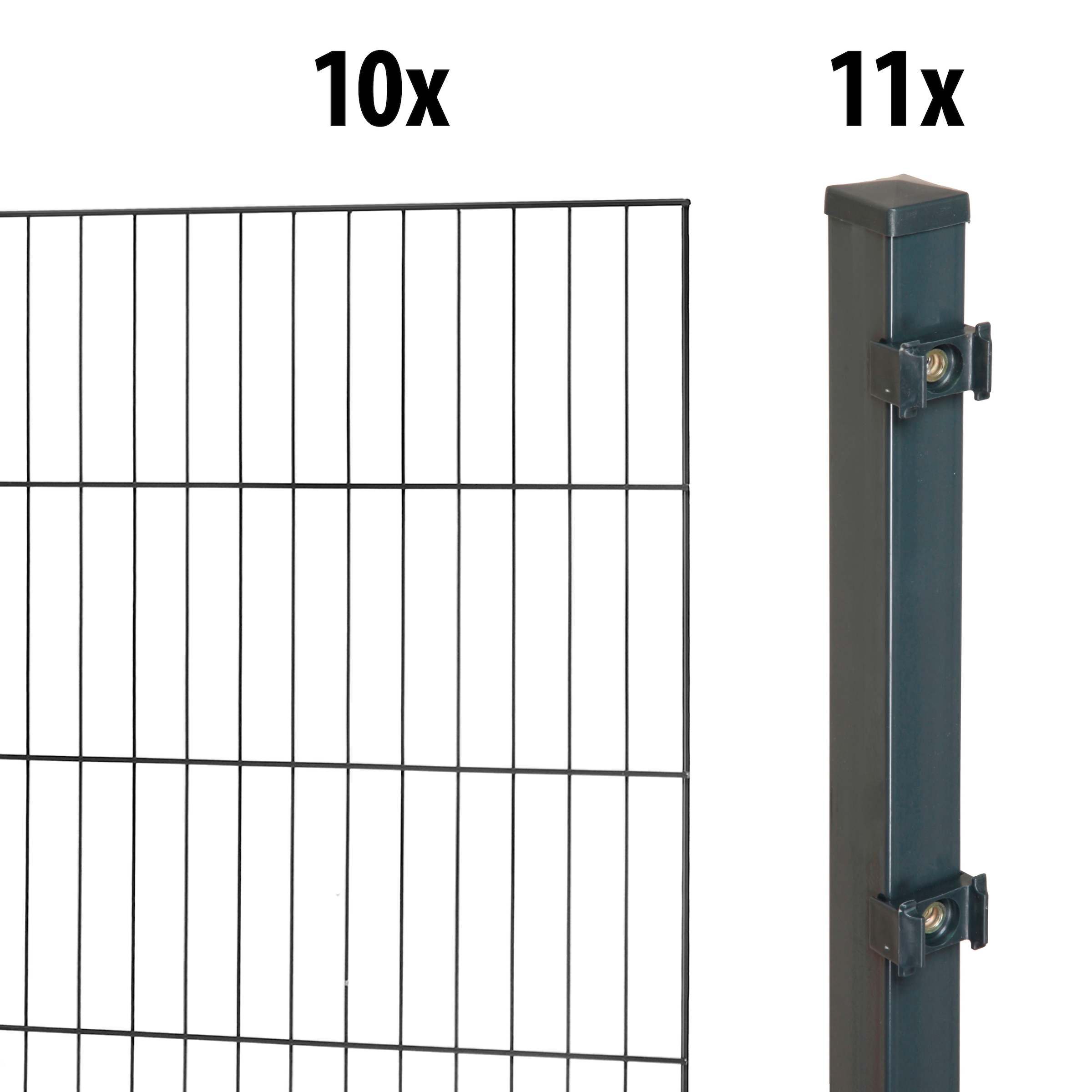 GARDEN N MORE Einstabmattenzaun "Standard", 10 Elemente für 20 m, LxH: 200 x 175 cm, mit 11 Pfosten