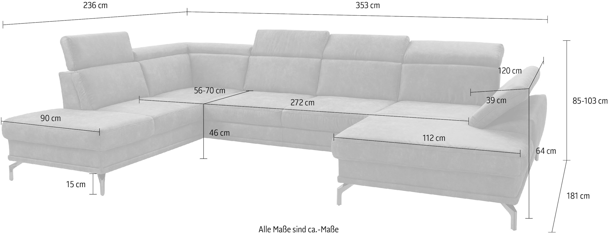 sit&more Wohnlandschaft »Scorpio U-Form«, inklusive Sitztiefenverstellung, mit Kopf- und Armteilverstellung