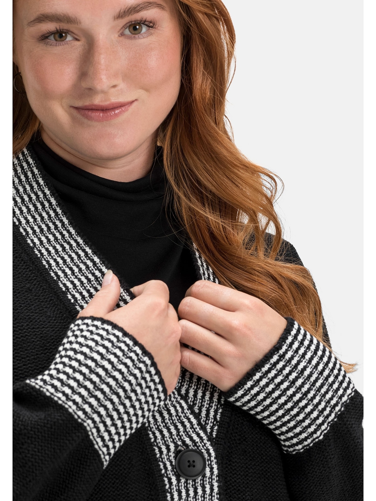| mit Hahnentrittmuster online Sheego Größen«, kaufen Cardigan im BAUR »Große Kontrastdetails