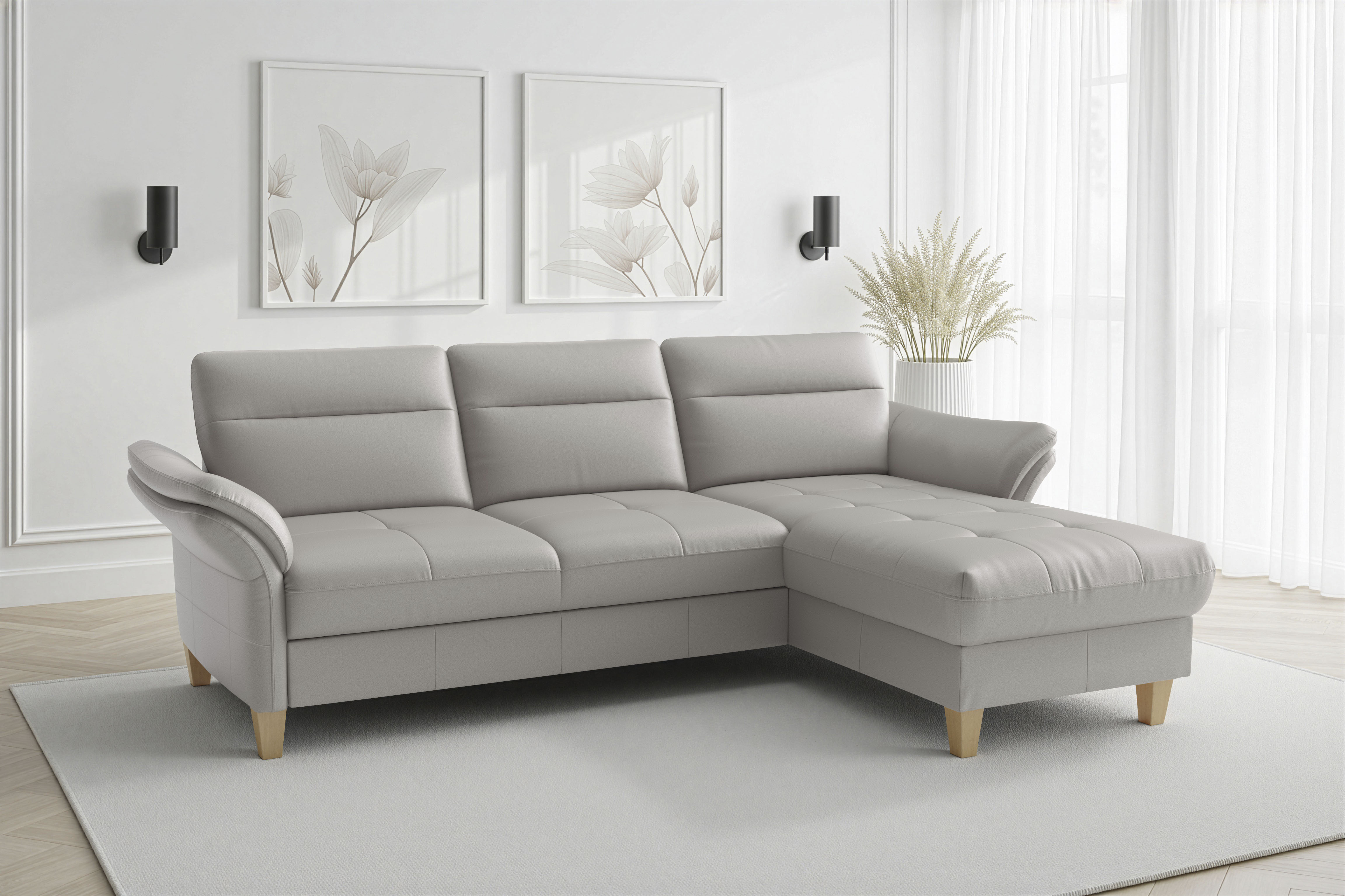 sit&more Ecksofa "Pamela L-Form, Leder, B: 218 und 230 cm mit Recamiere links od. rechts" optional Armteilverstellung, Schlaffunktion & Bettkasten