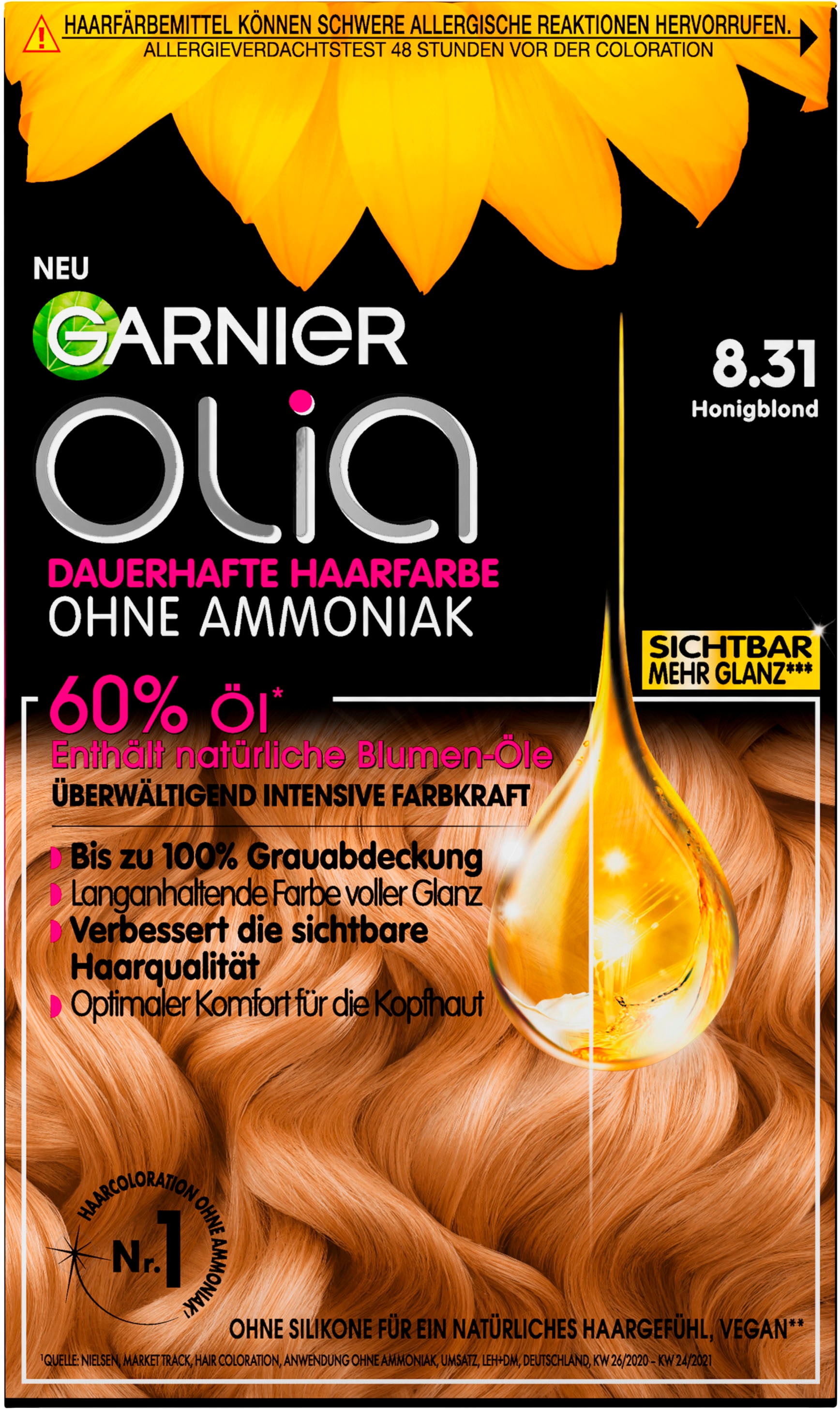 GARNIER Coloration »Garnier Olia dauerhafte Haarfarbe«, (Set, 3 tlg.), 8.31 Honigblond
