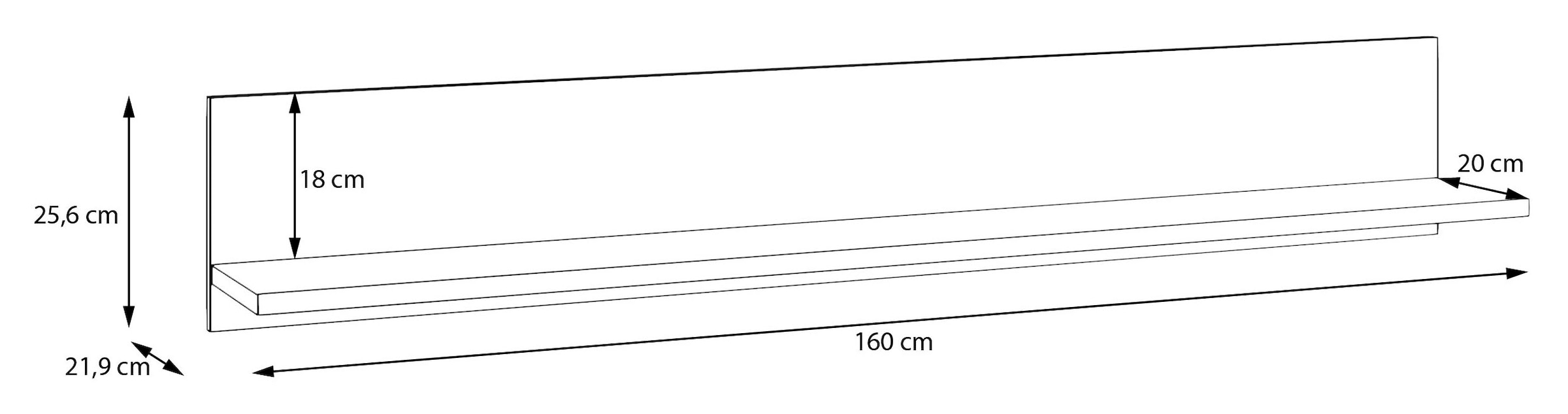 FORTE Wandboard »Wandregal, vielseitig einsetzbar, einfache Montage« B/H/T 160/25,6/21,9 cm