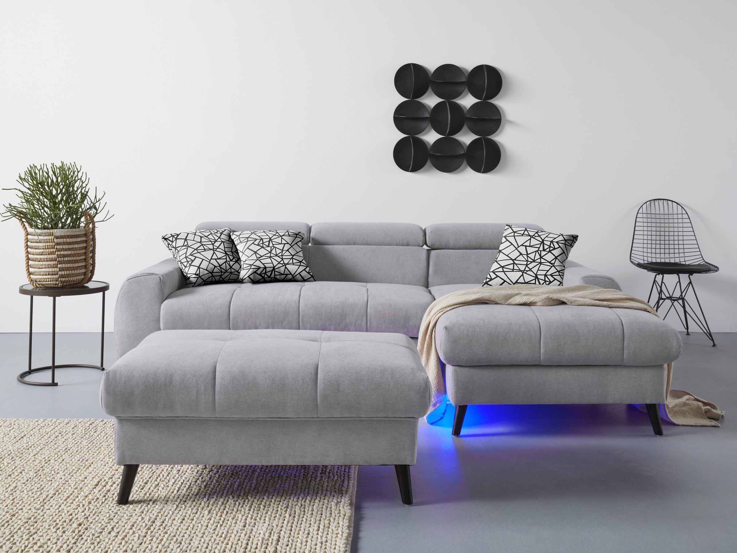 COTTA Ecksofa »Mia L-Form«, 3-tlg.-Kissen-Set, Recamiere, wahlweise mit oder ohne RGB-Beleuchtung