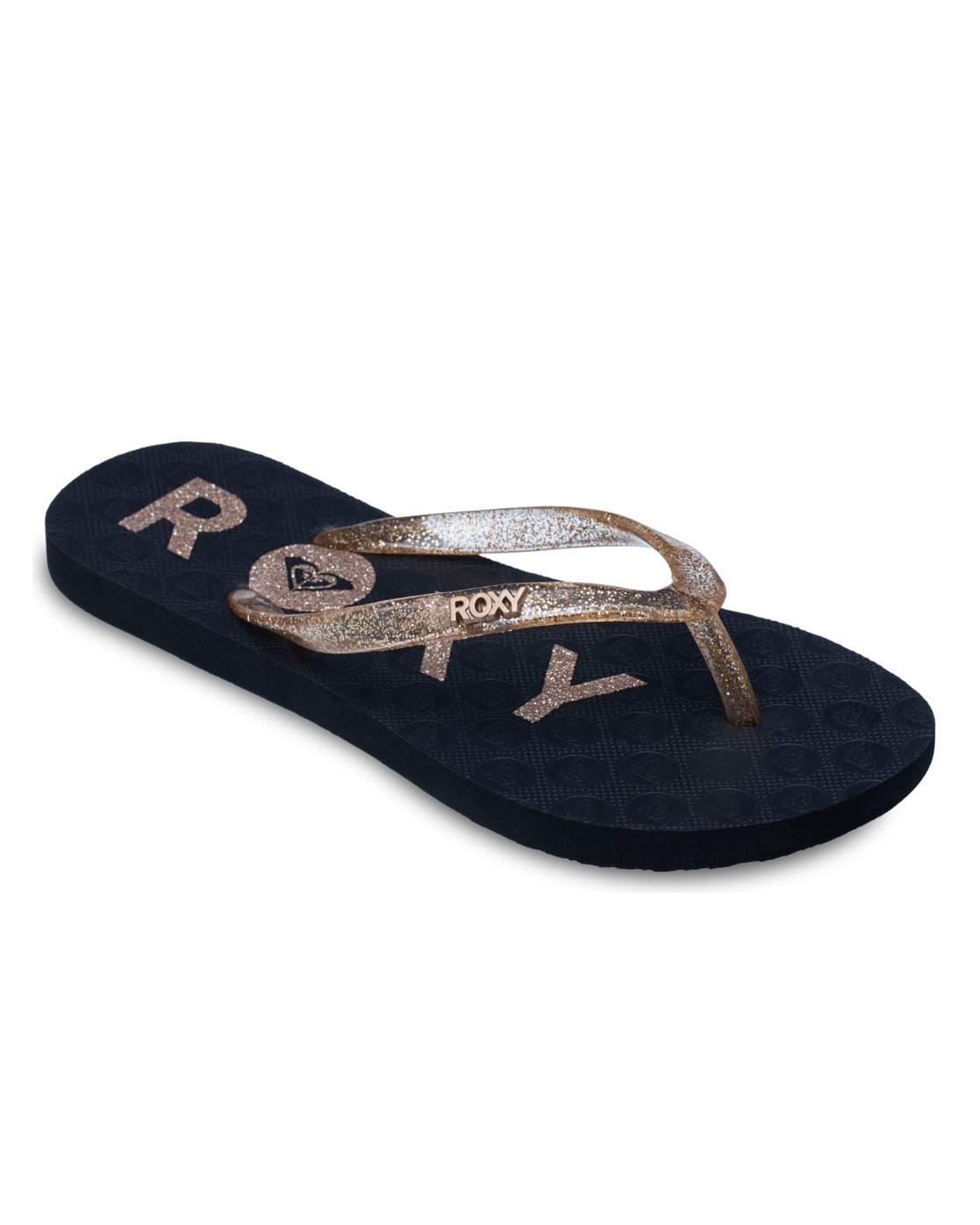 Sandale ROXY "Rg Viva Sparkle", Jungen, Gr. 34, schwarz, gold, Obermaterial:Obermaterial: 98% Synthetik Tr/ 2% Metall, Futter: 100% Synthetik, Laufsohle: 100% Schwammgummi;, Schuhe Sandale
