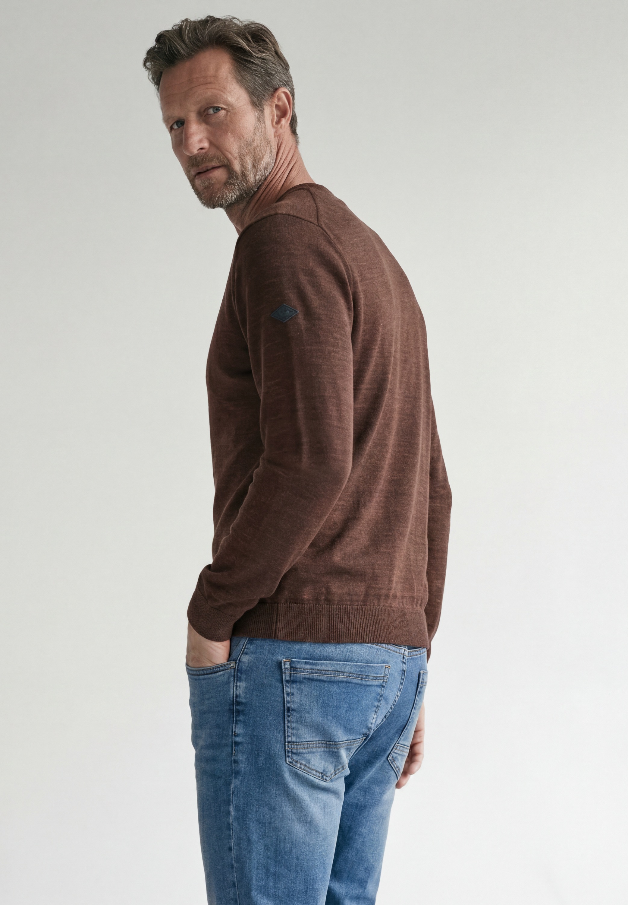 STREET ONE MEN Rundhalspullover aus reiner Baumwolle