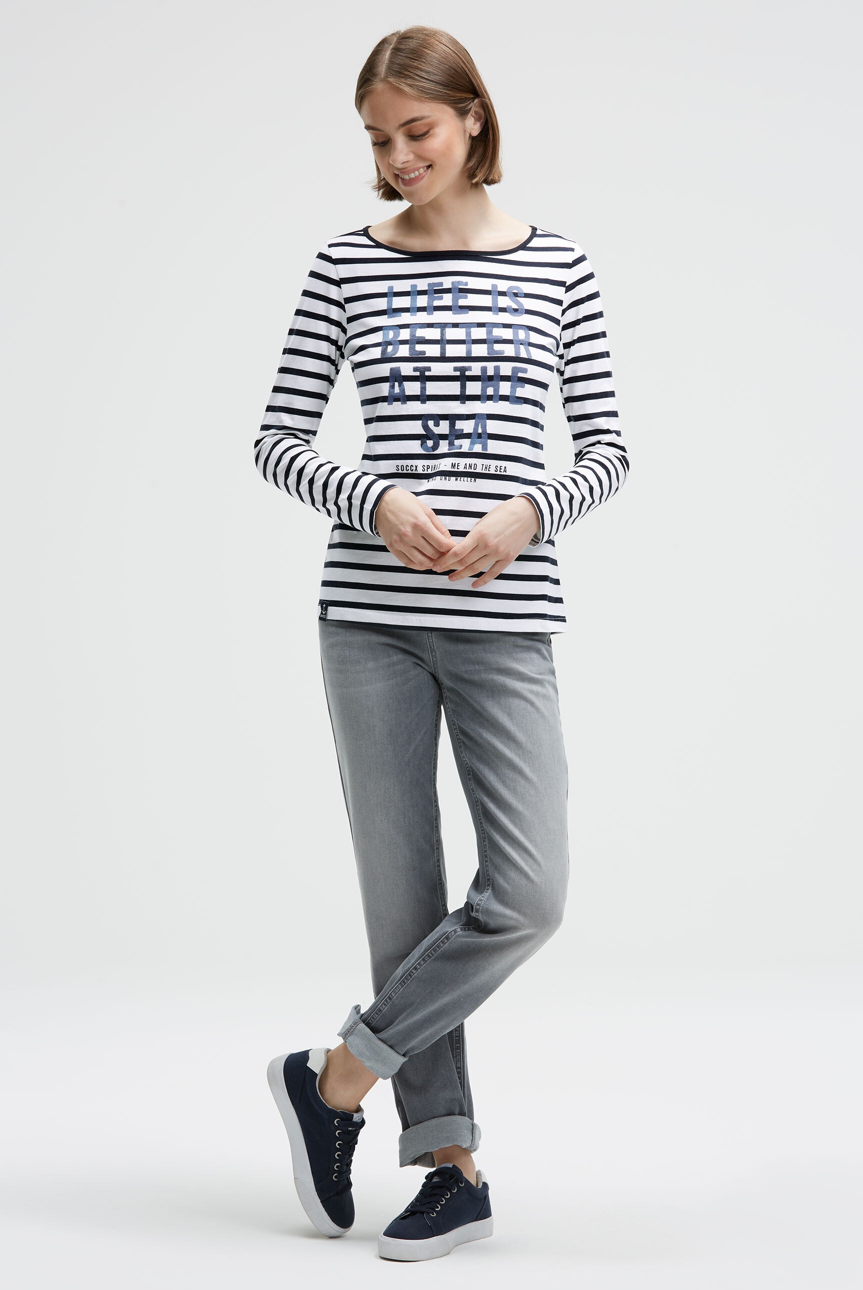 SOCCX Rundhalsshirt mit U-Boot-Ausschnitt