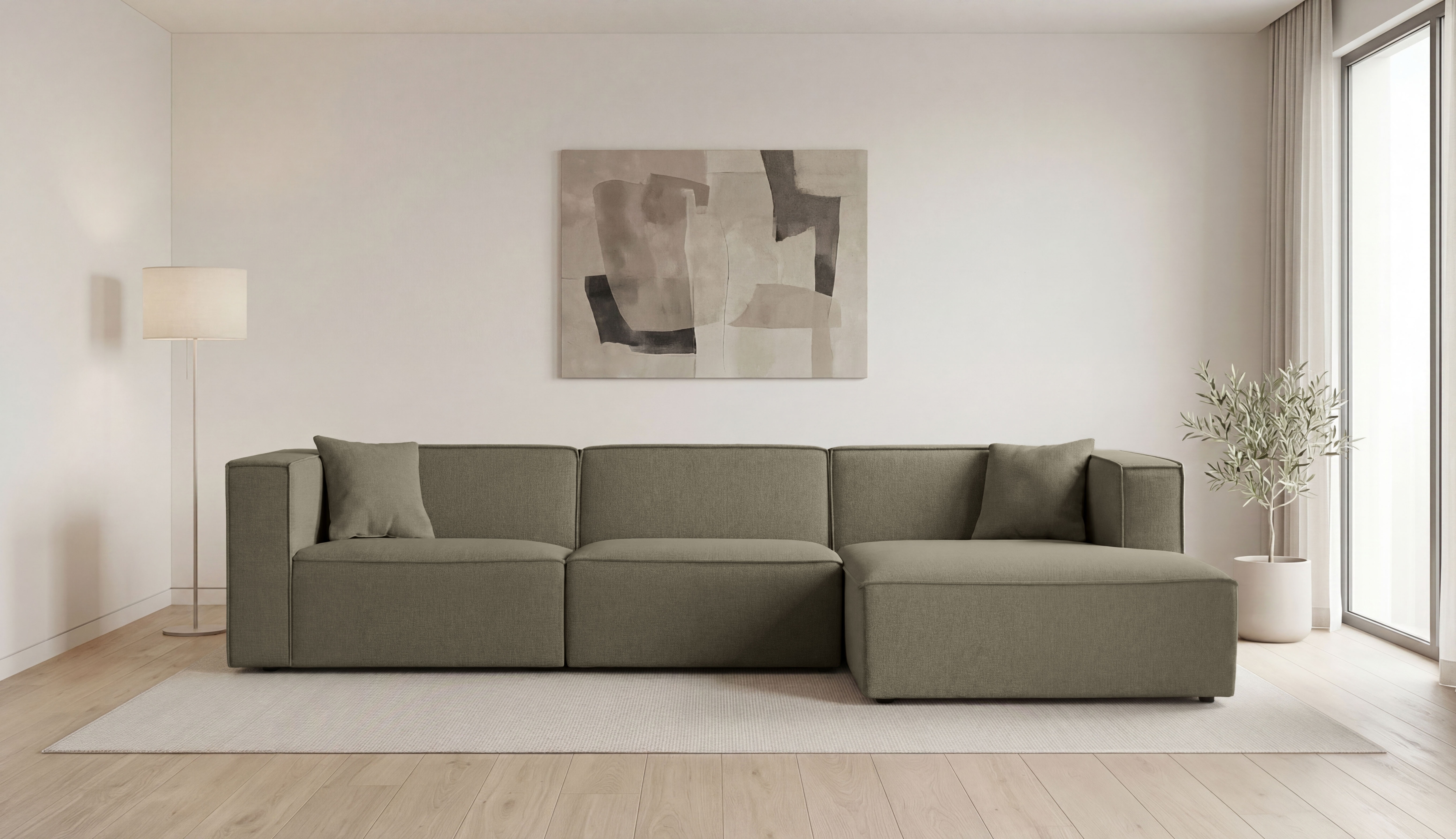 OTTO home Ecksofa "Tammie" Breite 312 cm, Webstoff fein, bodentief, mit Wellenunterfederung
