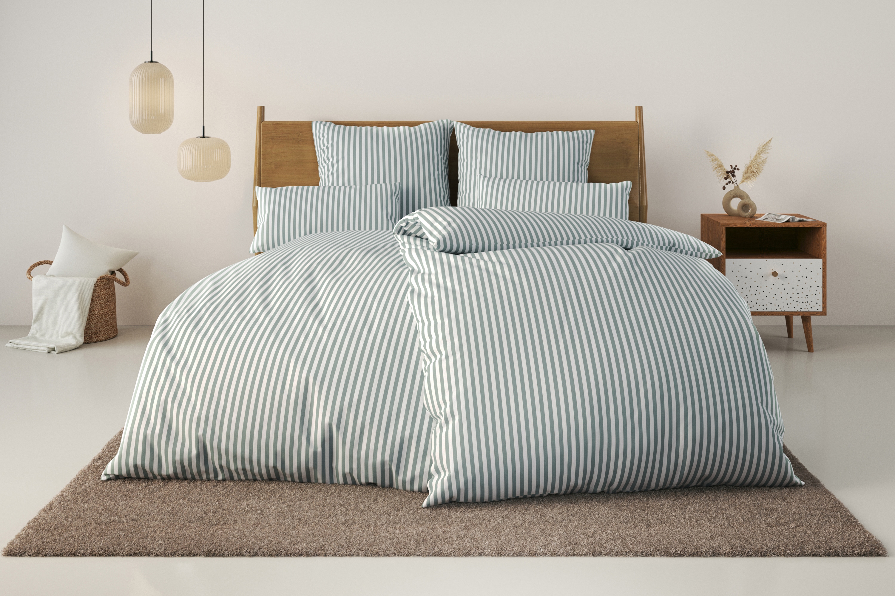 LeGer Home by Lena Gercke Bettwäsche "Linnea" 2 Stk. aus 100% Baumwolle, Streifendesign