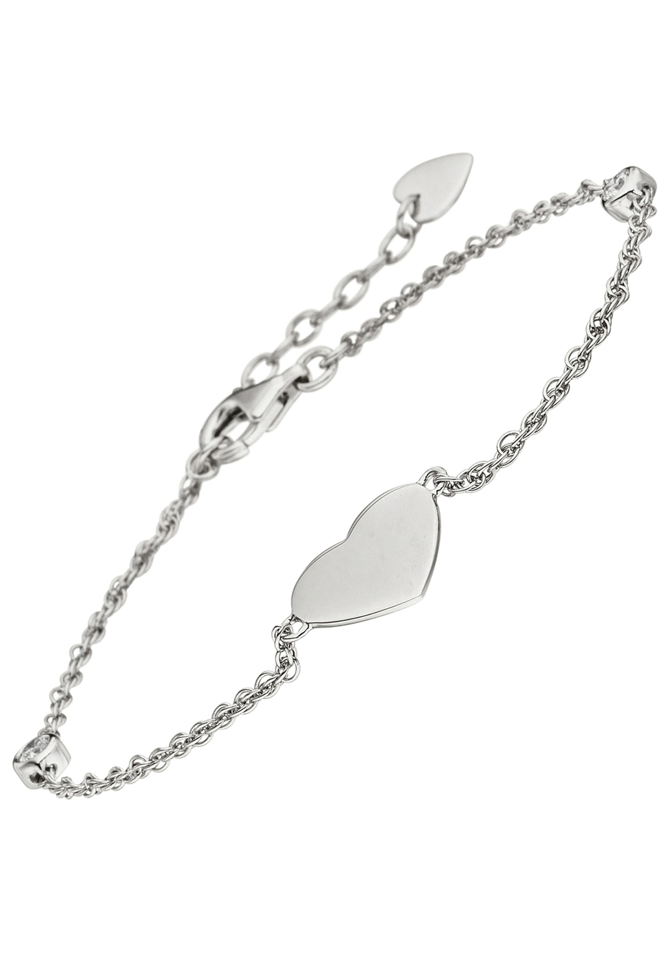 JOBO Silberarmband »Herz«, 925 Silber mit 2 Zirkonia 22 cm