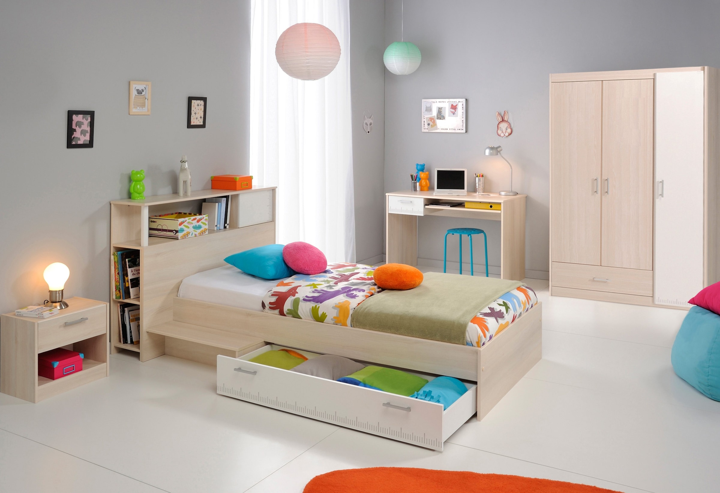 Parisot Jugendzimmer-Set »Charly«, (Set, 6 St., Schrank, Bett, Regal, Nachttisch, Schreibtisch)