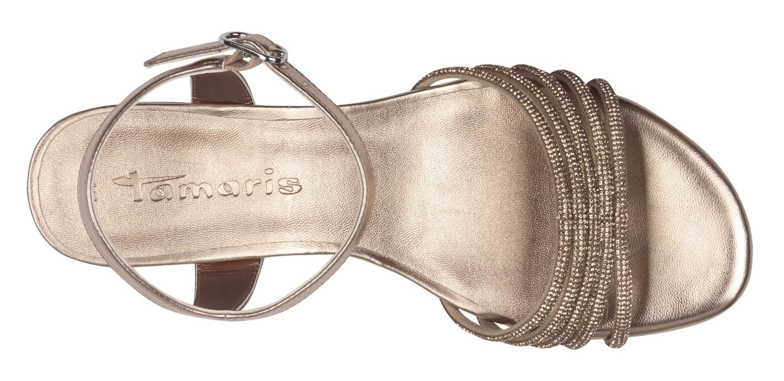Tamaris Sandalette, Blockabsatz, Festtagsschuh, Abendschuh mit funkelnden Schmucksteinen