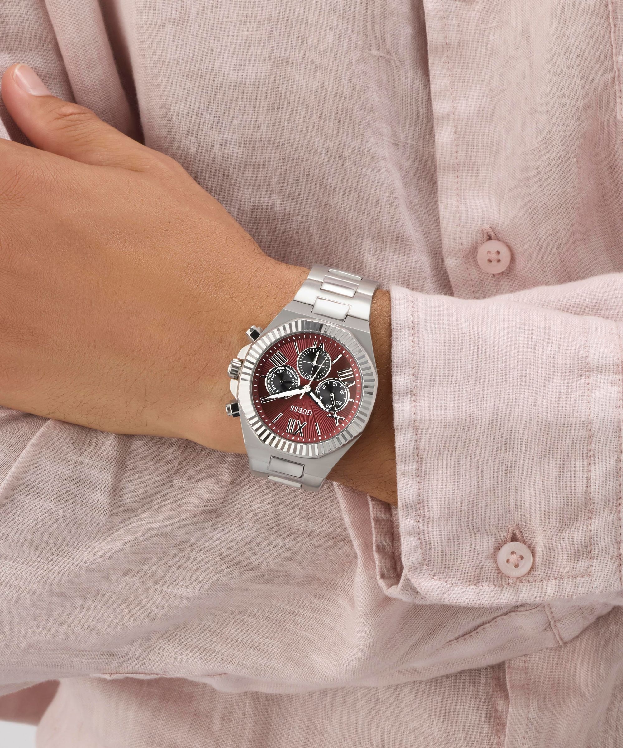 Guess Quarzuhr »GUESS-EQUITY« Armbanduhr, Herrenuhr, Edelstahlarmband, analog, Wochentag, Tag