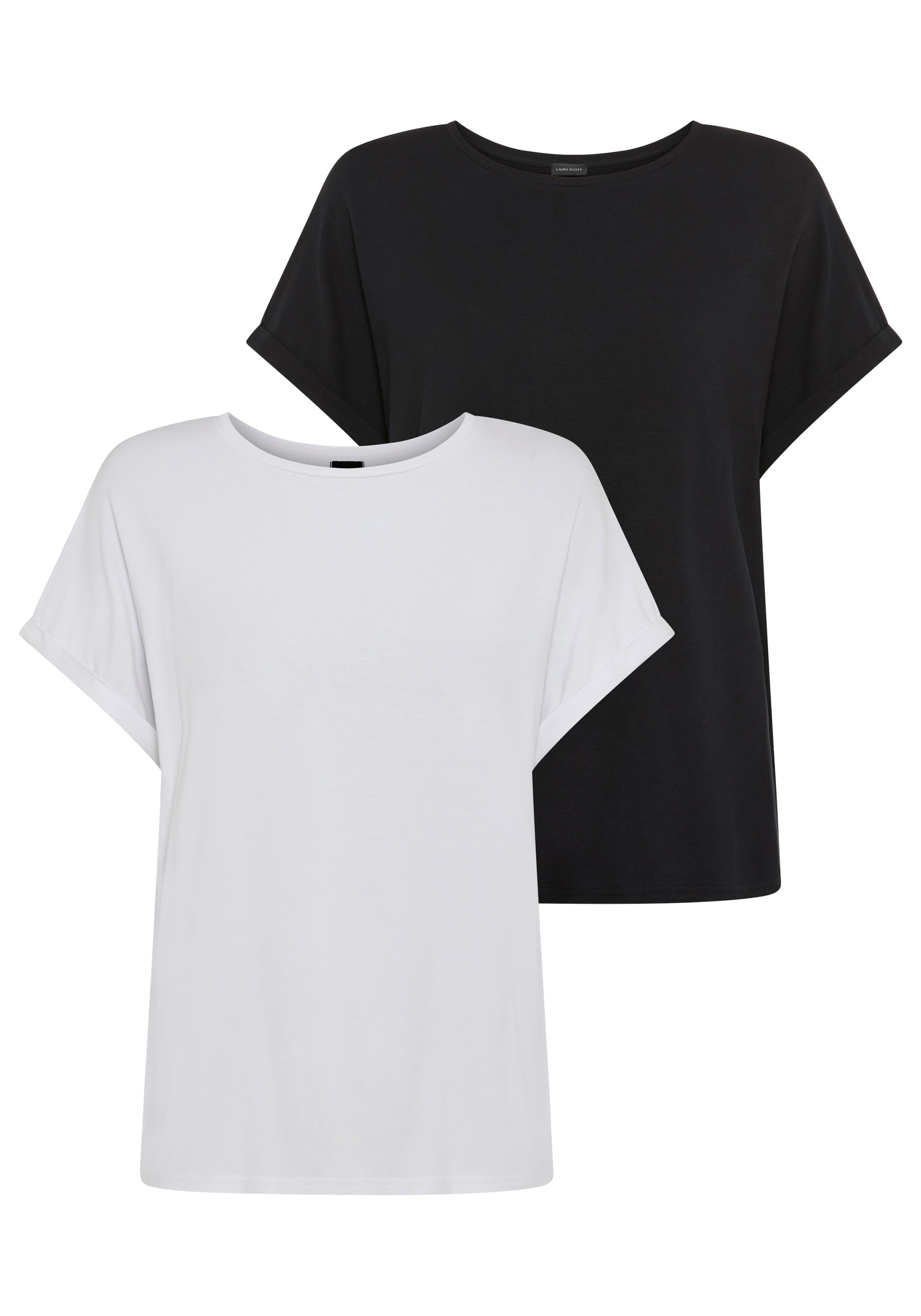 Laura Scott CURVE T-Shirt, (2 tlg.), im 2er Pack mit modischem Ärmelaufschl günstig online kaufen