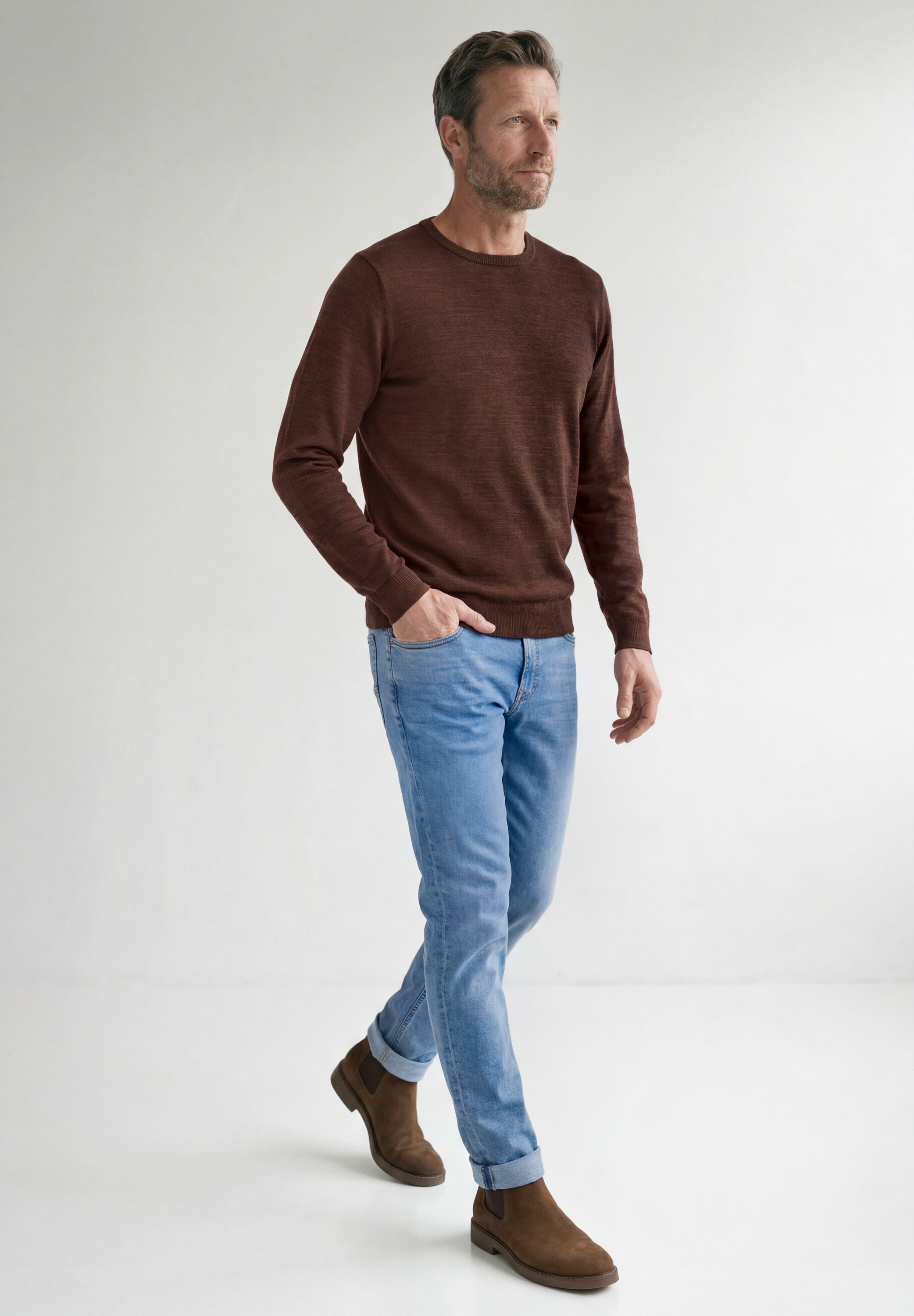 STREET ONE MEN Rundhalspullover aus reiner Baumwolle
