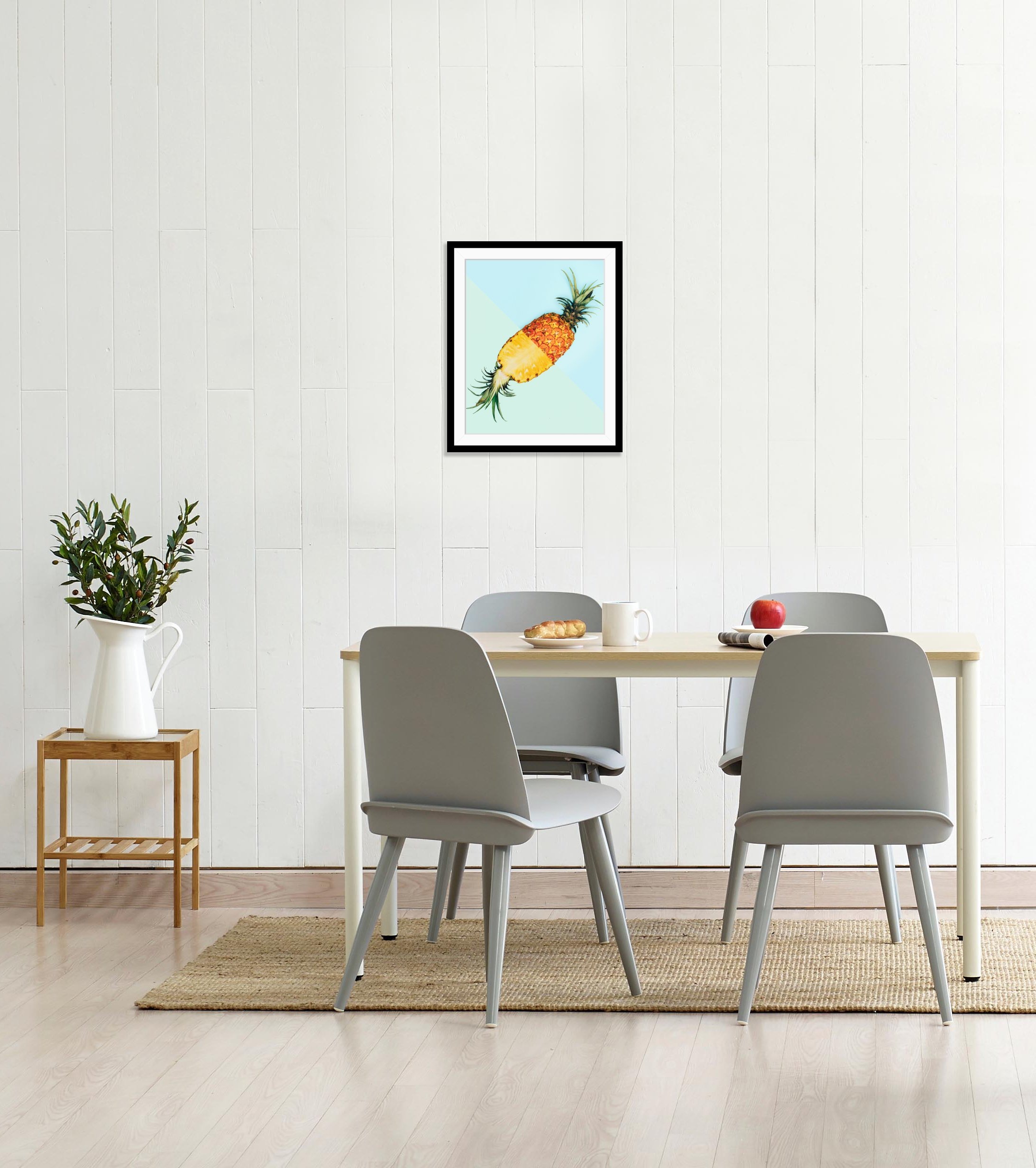 queence Bild »Justina«, Obst-Obst Bilder-Kunst-Lebensmittel-Ananas, HD Premium Poster-Druck inkl. Holzrahmen