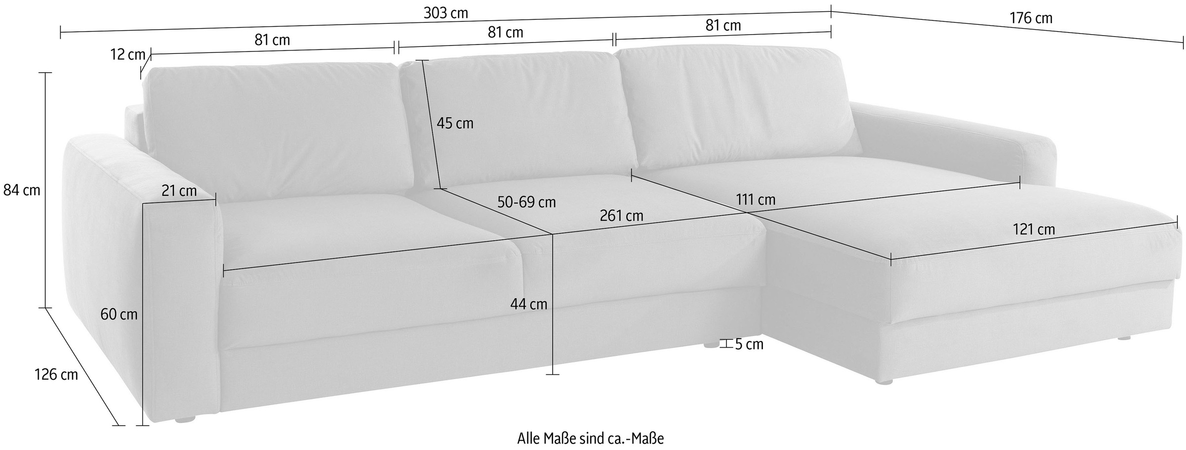 Places of Style Ecksofa »Bloomfield, L-Form«, extra tiefe Sitzfläche, wahlweise mit Sitztiefenverstellung