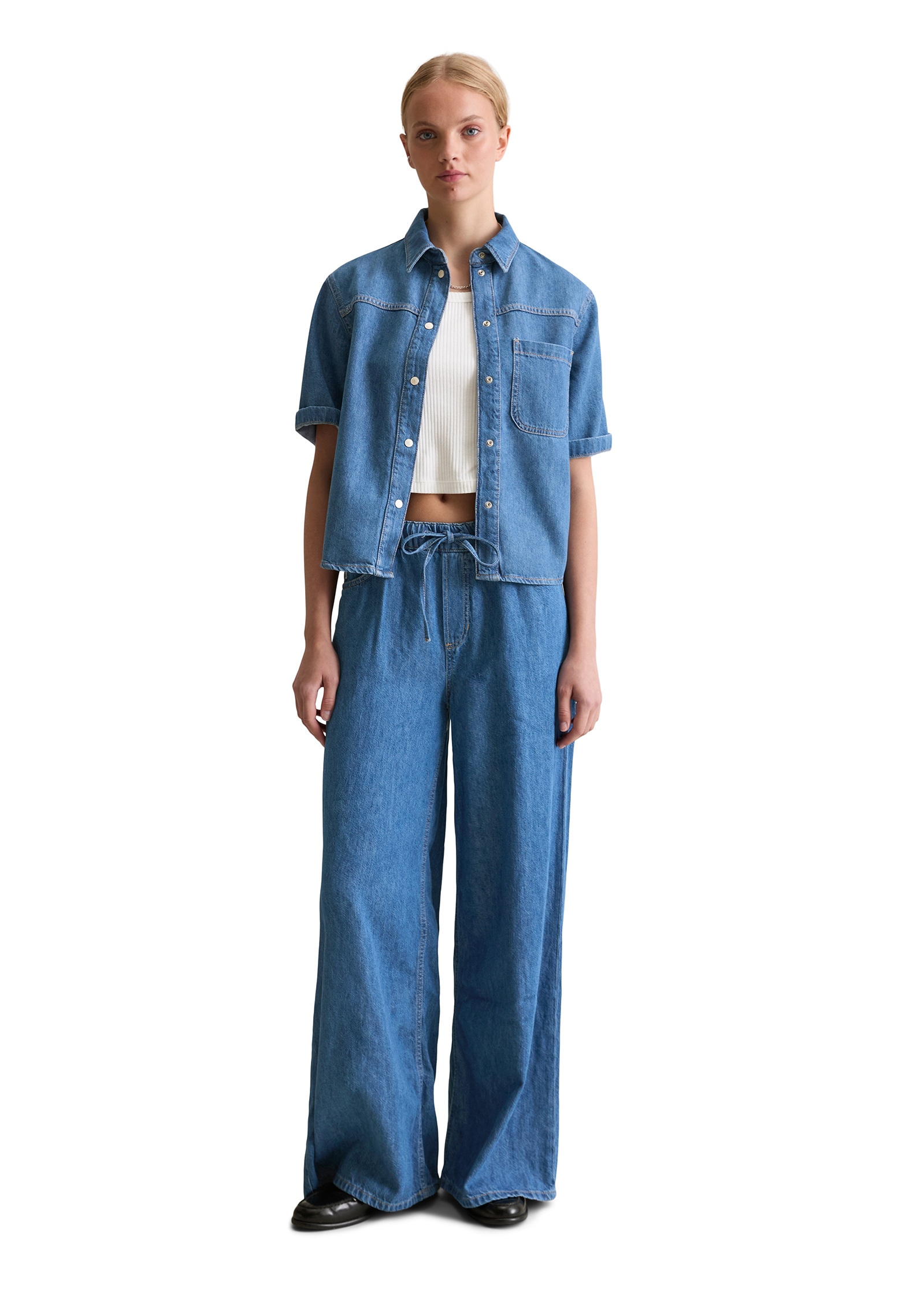 Marc O'Polo DENIM Kurzarmbluse »mit recyeltem Leinen-Garn«