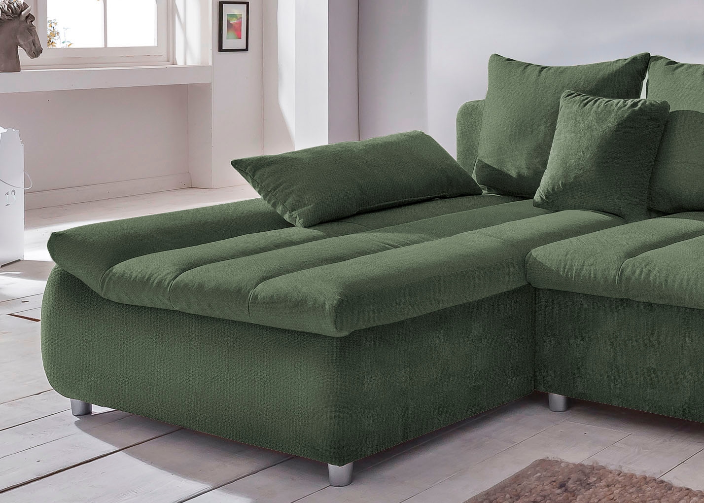 INOSIGN Ecksofa »Imola elegant und bequem, aktuelle Steppung im Sitz, L-Form«, wahlweise mit Bettfunktion