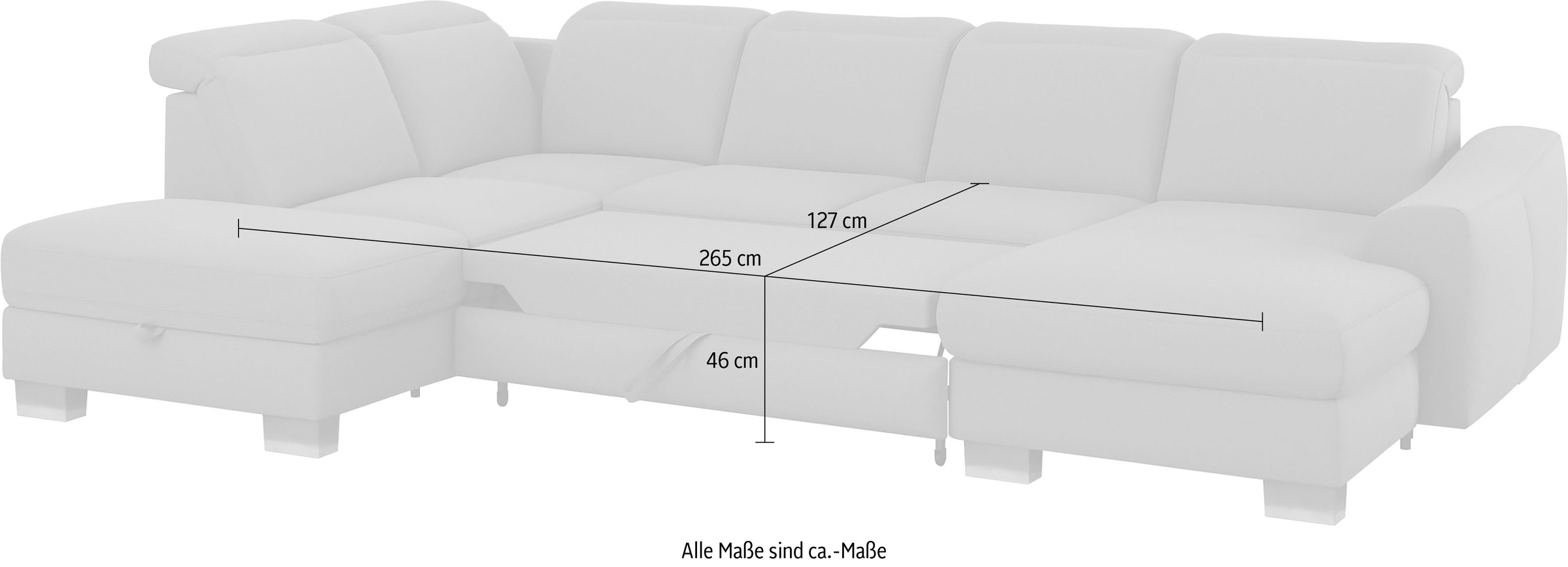 sit&more Wohnlandschaft »Dundee U-Form«, mit Federkern und Edelstahlfüßen, wahlweise mit Kopfteilverstellung