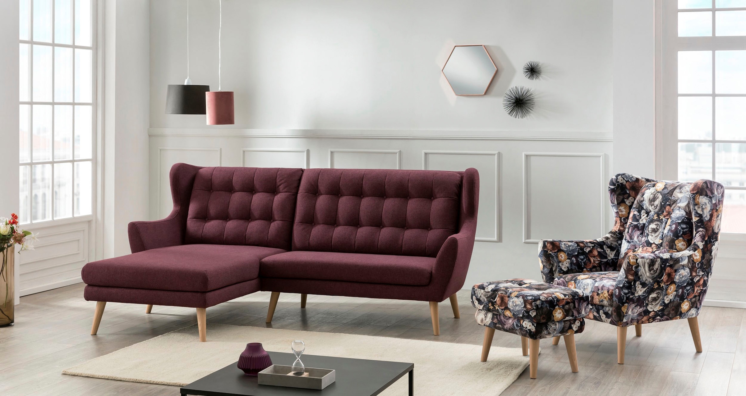 Home affaire Ecksofa "Louanne, L-Form" mit Holzfüßen