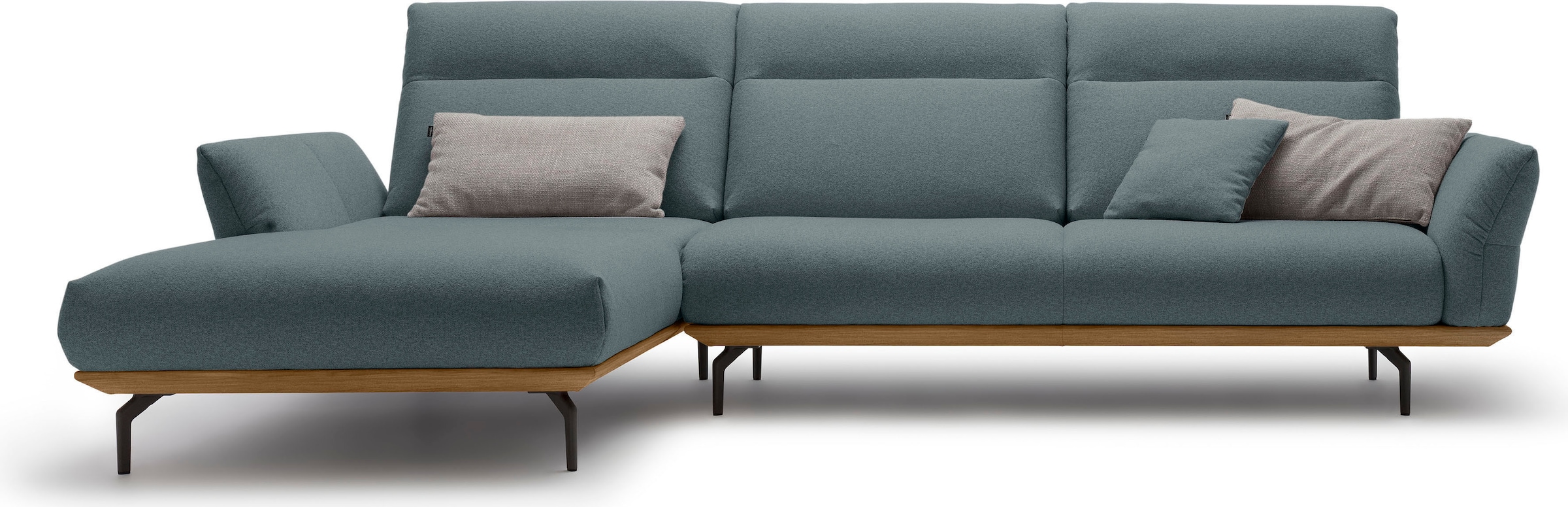 Creation BY ROLF BENZ Ecksofa "CR.460 Design-Sofa der Extraklasse, verstellbare Rückenlehne, L-Form" Sockel in Nussbaum, Winkelfüße in Umbragrau, Breite 318 cm