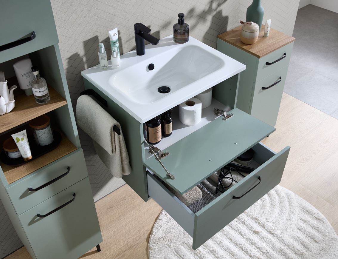 Saphir Badmöbel-Set »Quickset 500, Waschtischunterschrank mit Mineralmarmorwaschtisch« 2 Stk. tlg.