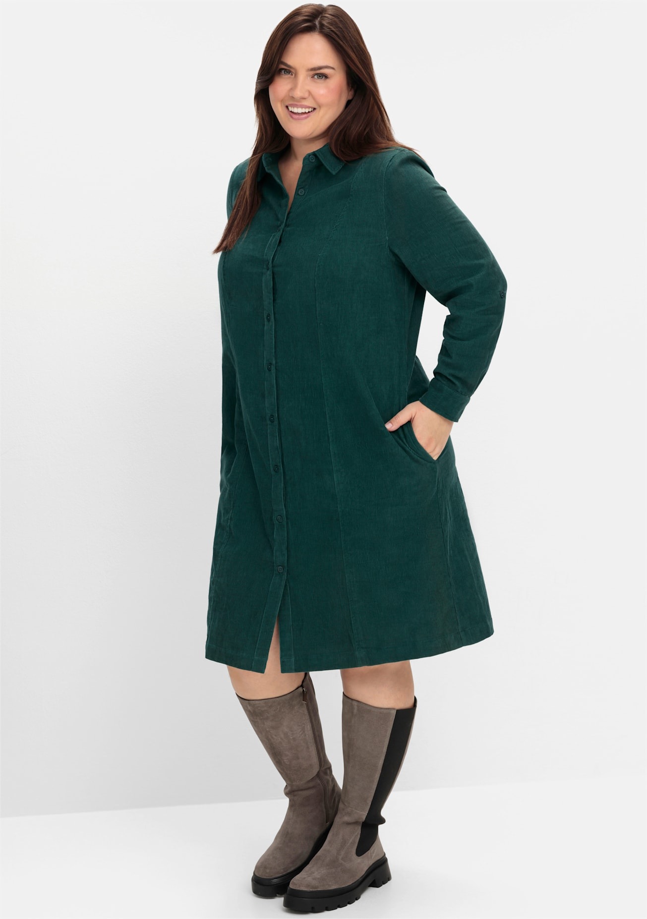 Sheego Cord Dress Women's Dark Green 50 3