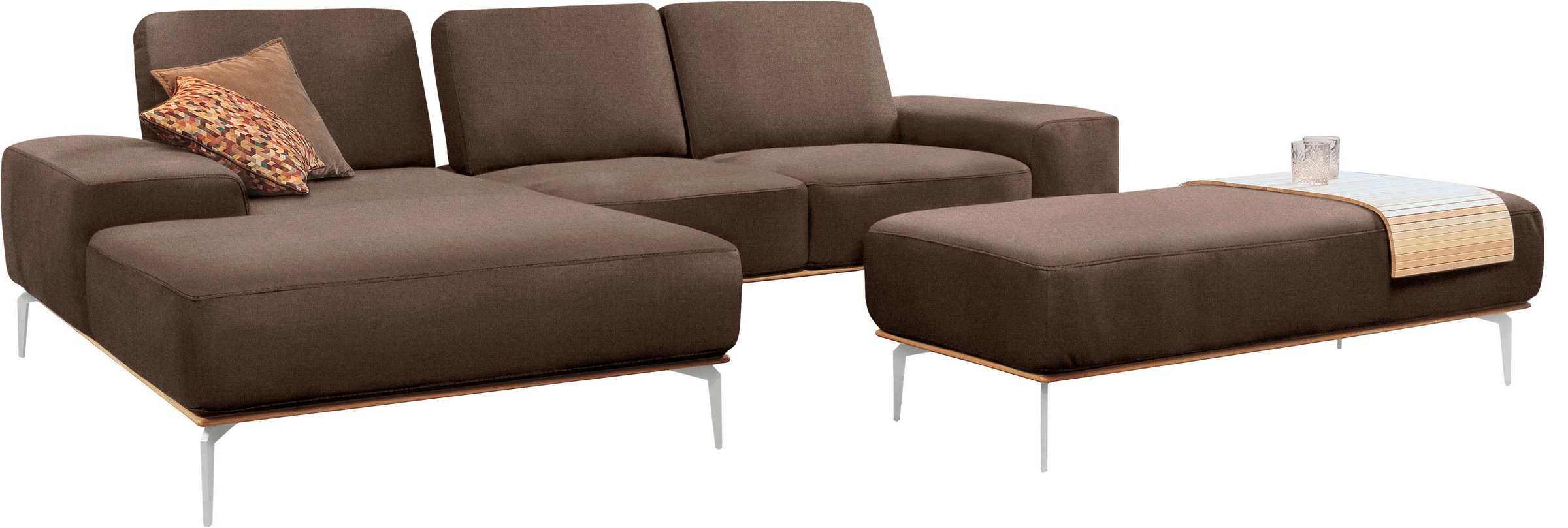 W.SCHILLIG Ecksofa »run, Designsofa mit tollem Sitzkomfort, L-Form«, mit elegantem Holzsockel, Füße in Chrom glänzend, Breite 279 cm