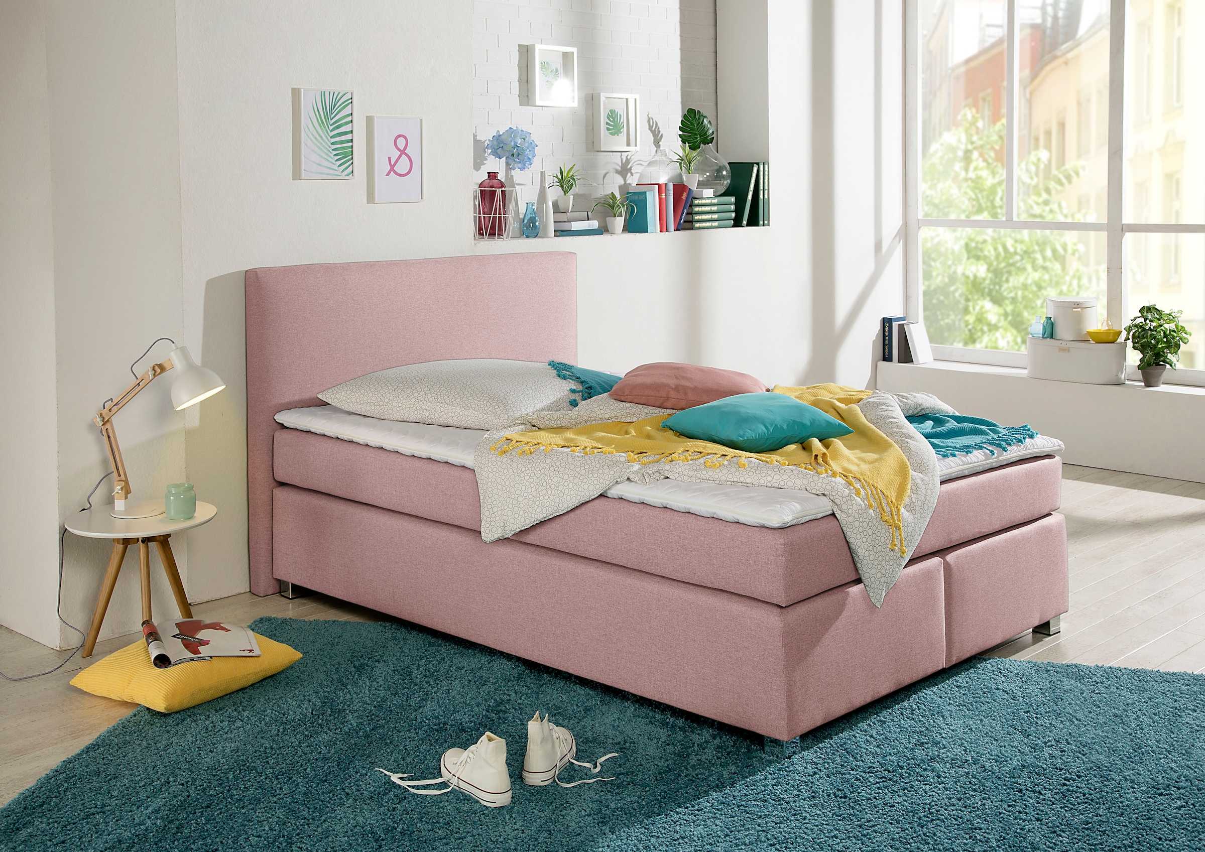 Boxspringbett HOME AFFAIRE "Eliana", rosa (flamingo), B:127cm L:210cm, Komplettbetten, Boxspringbett, inkl. Topper, in 4 Breiten, 3 Matratzenarten und 2 Härtegraden 7