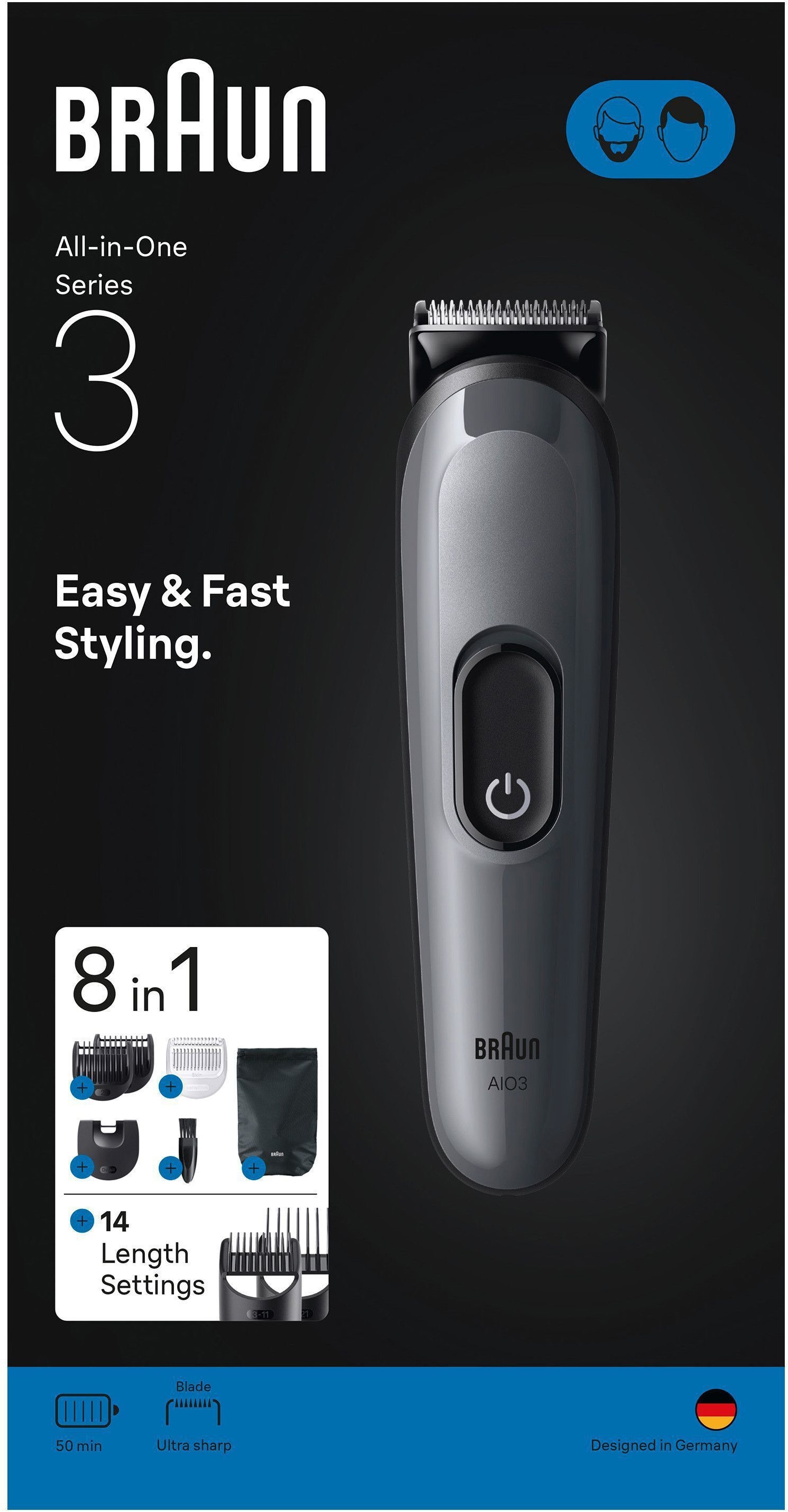 Braun Haarschneider »All-in-One Series 3, 8in1 Pflegeset« ultrascharfe Klinge, 14 Längeneinstellungen, 50 Min Akkulaufzeit